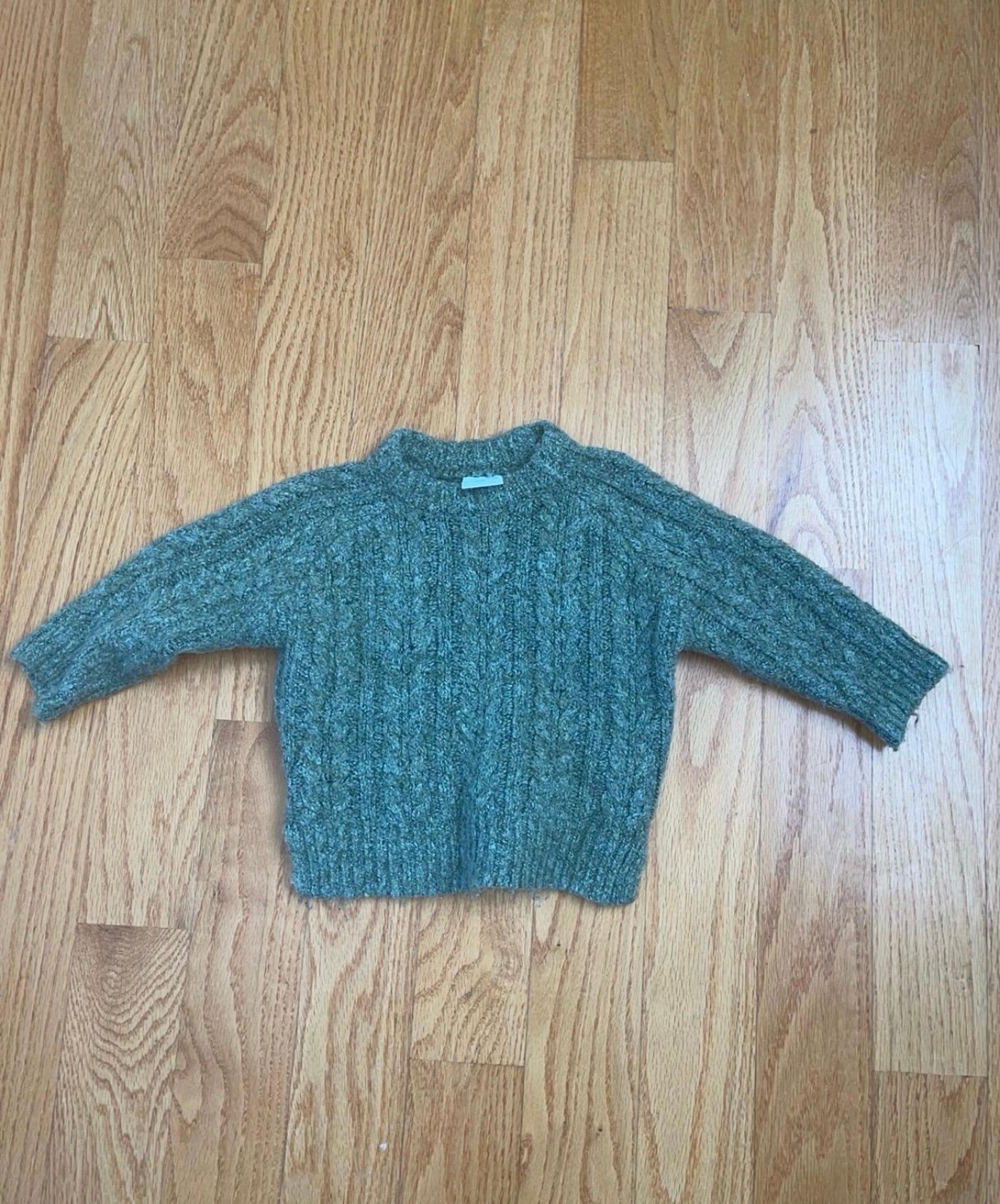 Zara green cable knit pull over crew neck sweater baby toddler 9-12 12 months