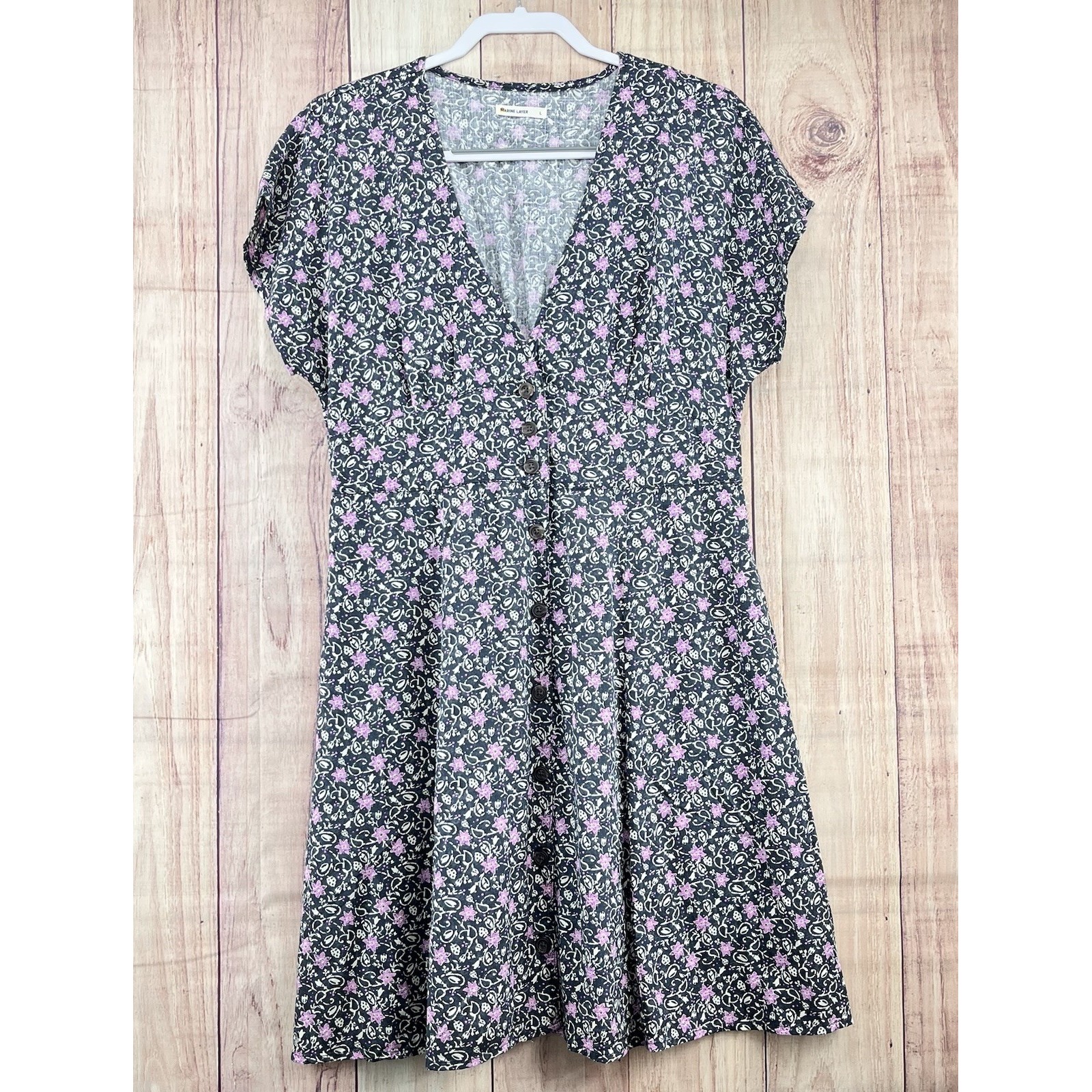 Marine Layer Isabella Button Front Midi Dress Gray Floral Print Size L Casual