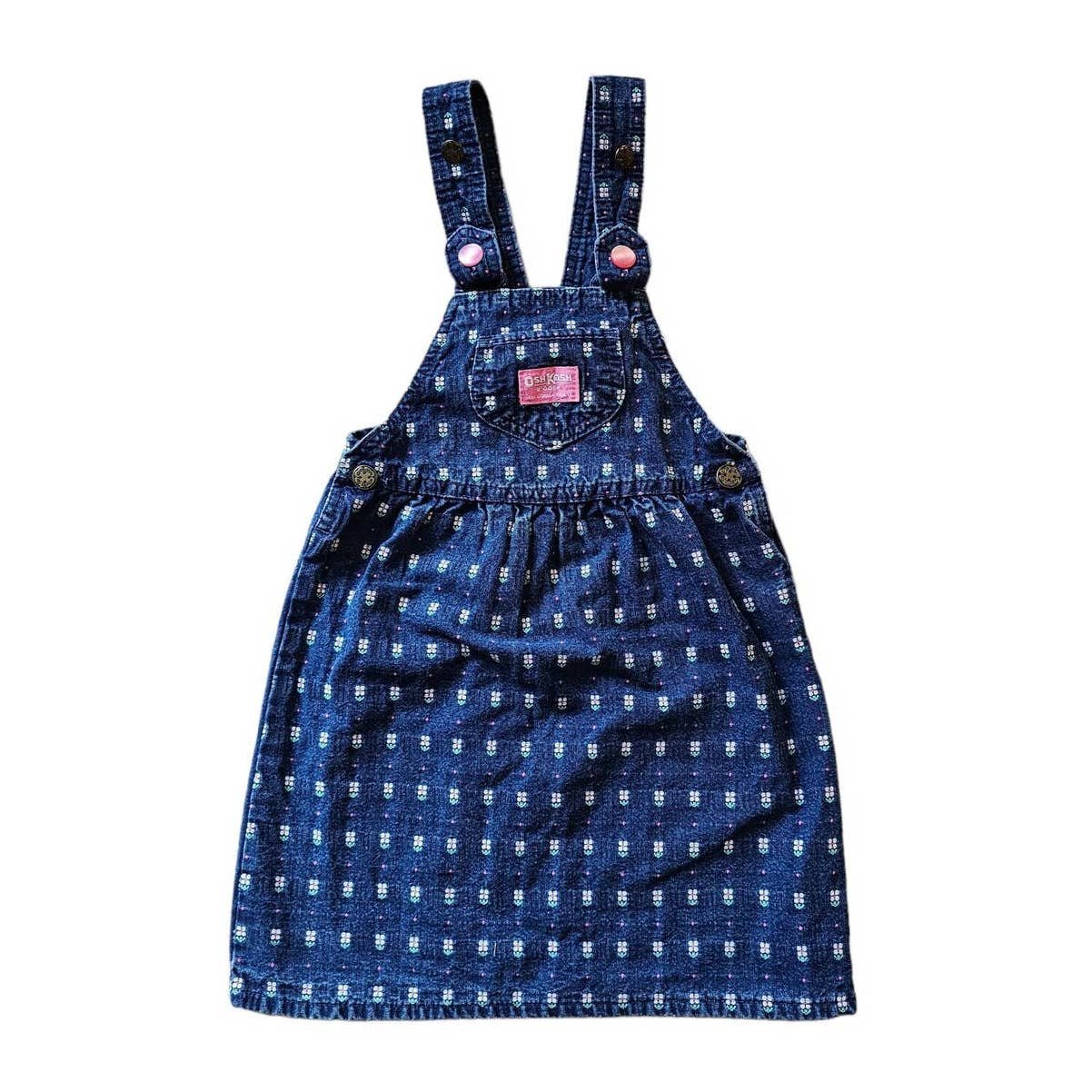 Vintage Oshkosh Size 6x Floral Denim Overall Dress