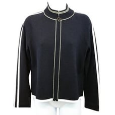 ST. JOHN SPORT WHITE AND GREEN TRIM BLACK KNIT JACKET P
