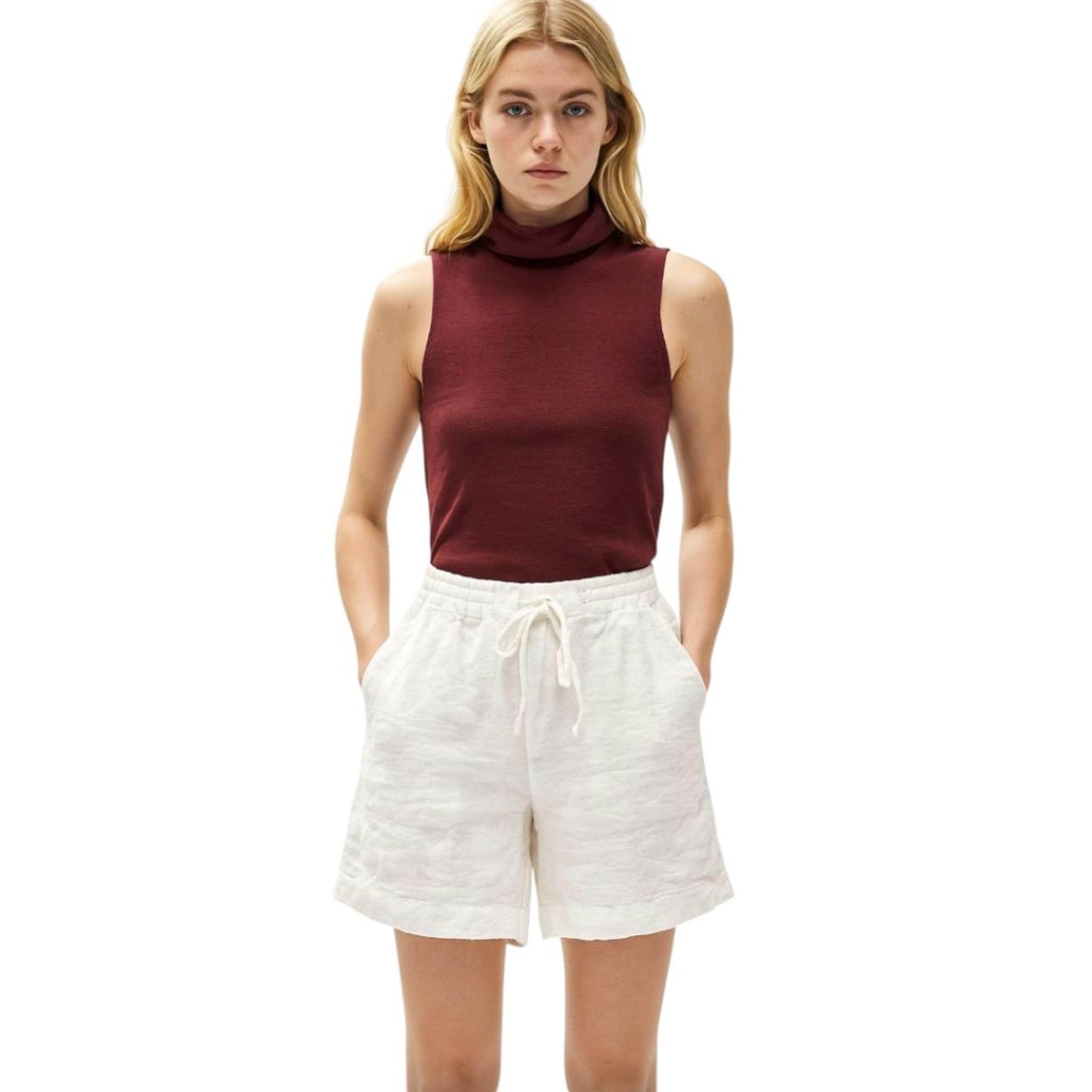 Zara 100% White Linen Tie Waist Pull On Bermuda Shorts Elastic Back Women's M