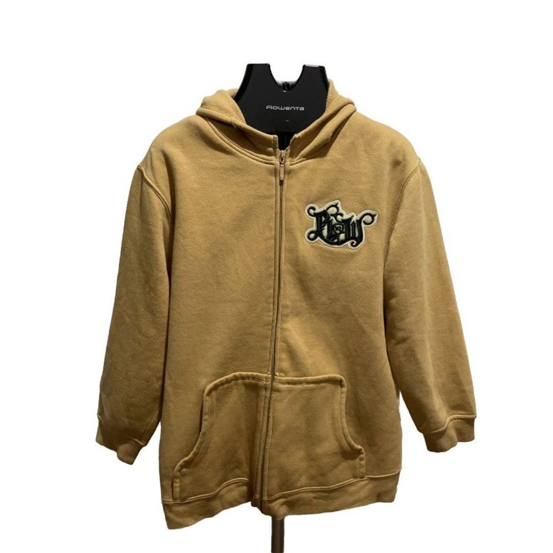 RW Rocawear Mens Full Zip Long Sleeve beige Sweater Size M Y2K