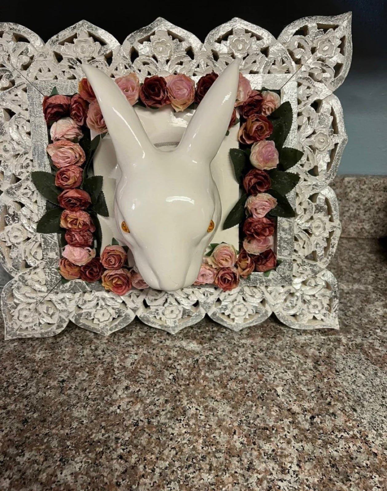 OOAK Folk art ceramic rabbit wall hanging