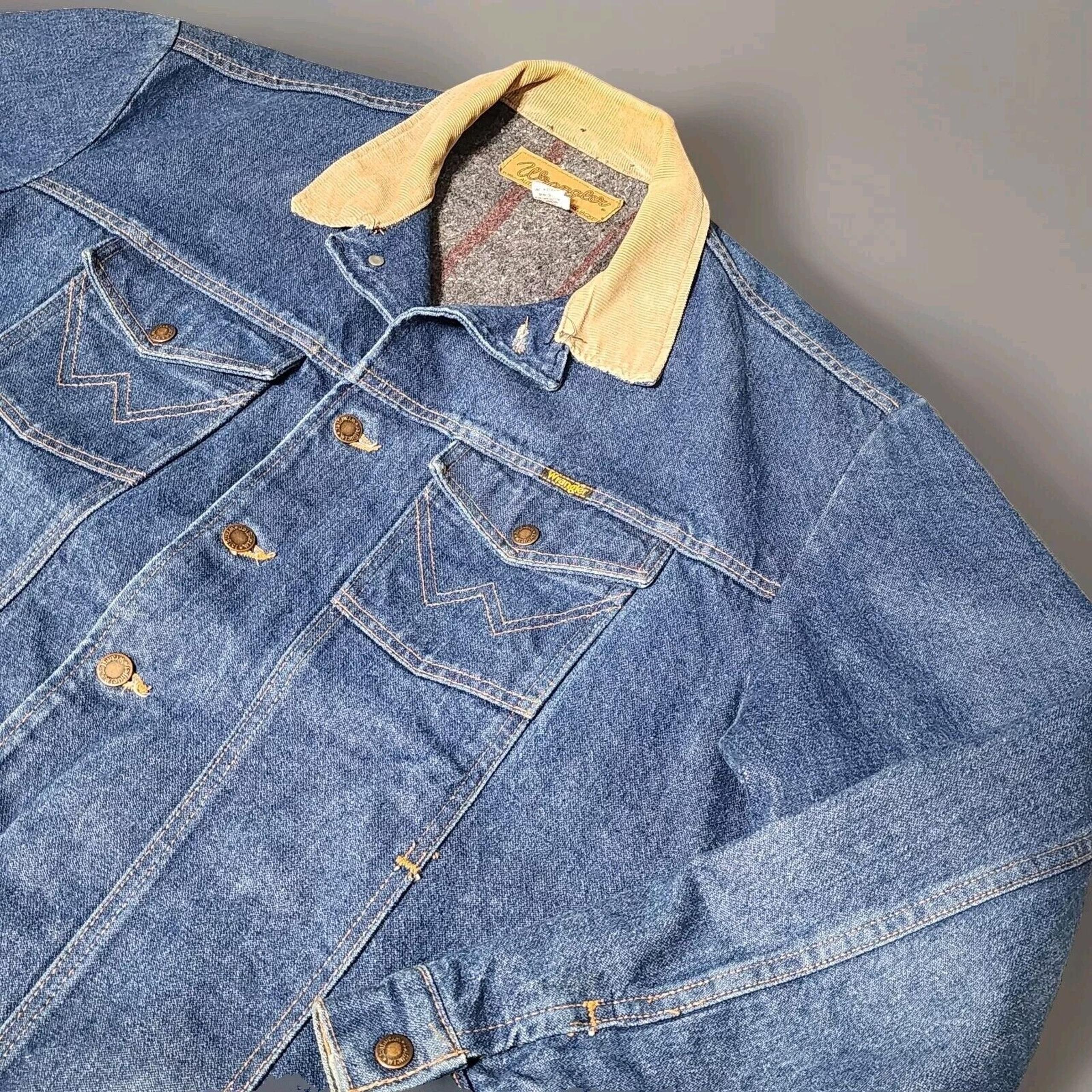 Vintage Wrangler Denim Jacket Blanket Lined Trucker Cowboy Corduroy Sz 50 MIUSA