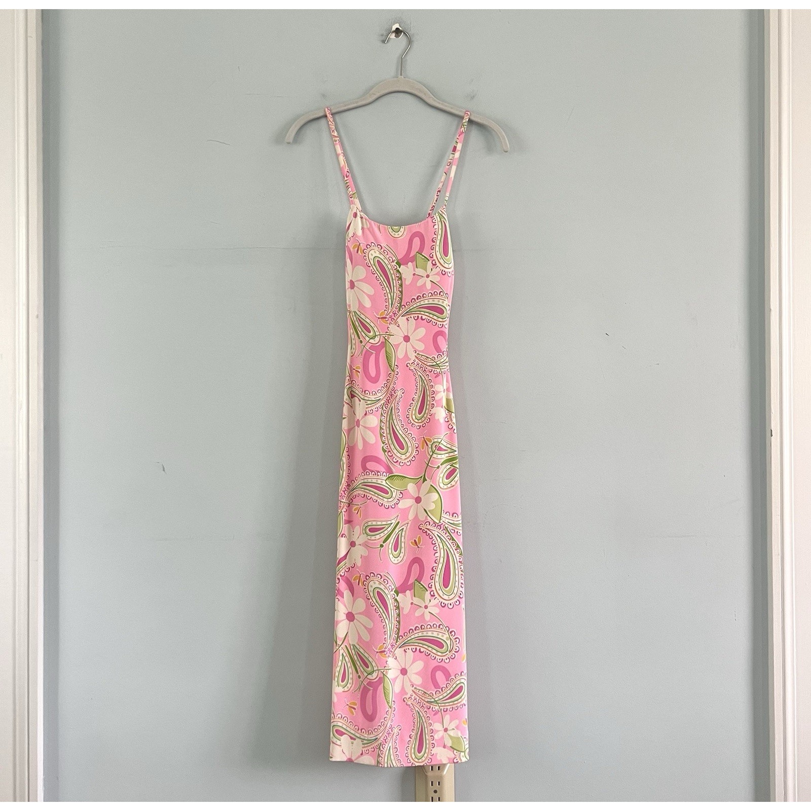 Lilly Pulitzer Vintage White Tag Paisley Pink Cheerio Silk Cutout Midi Dress