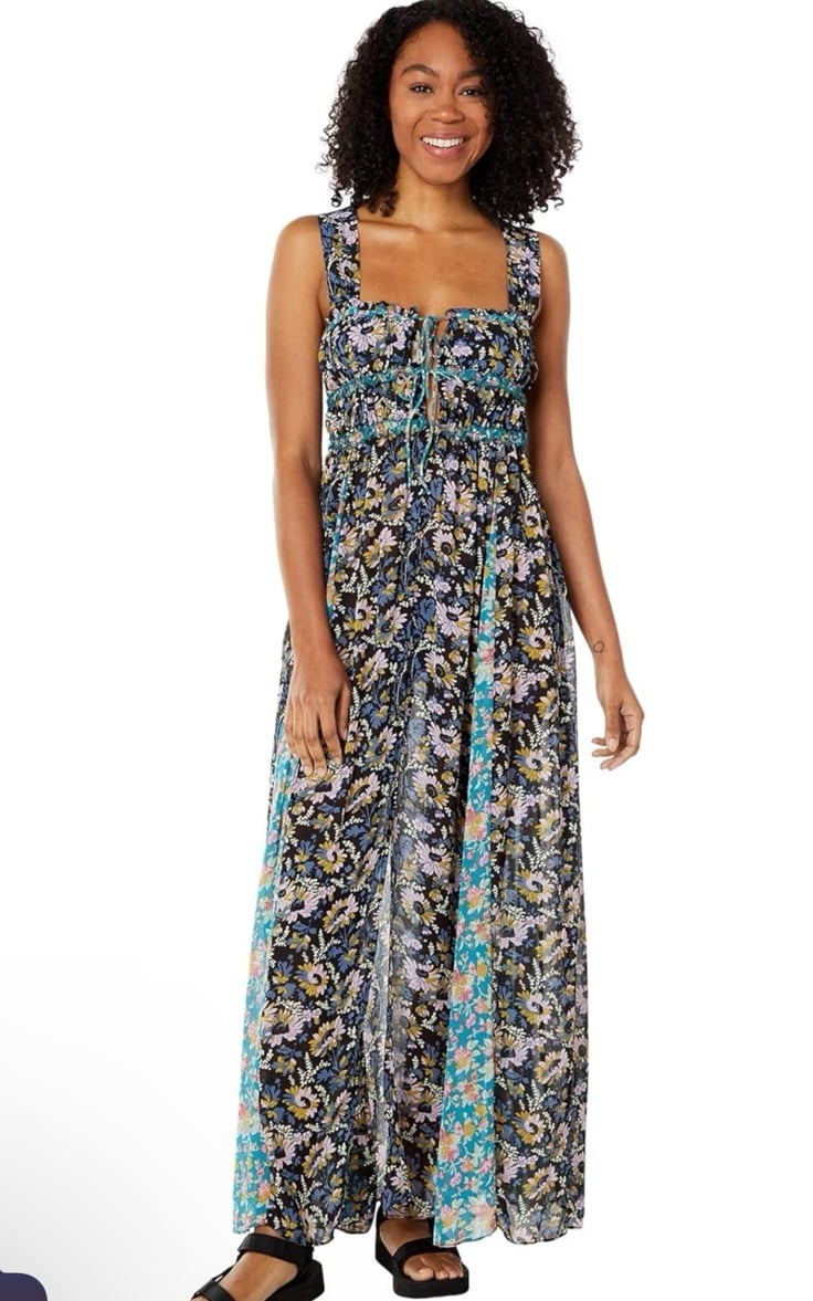 Intimately Free People Dance With Me Sheer Floral Printed Maxi Dress, small NWT