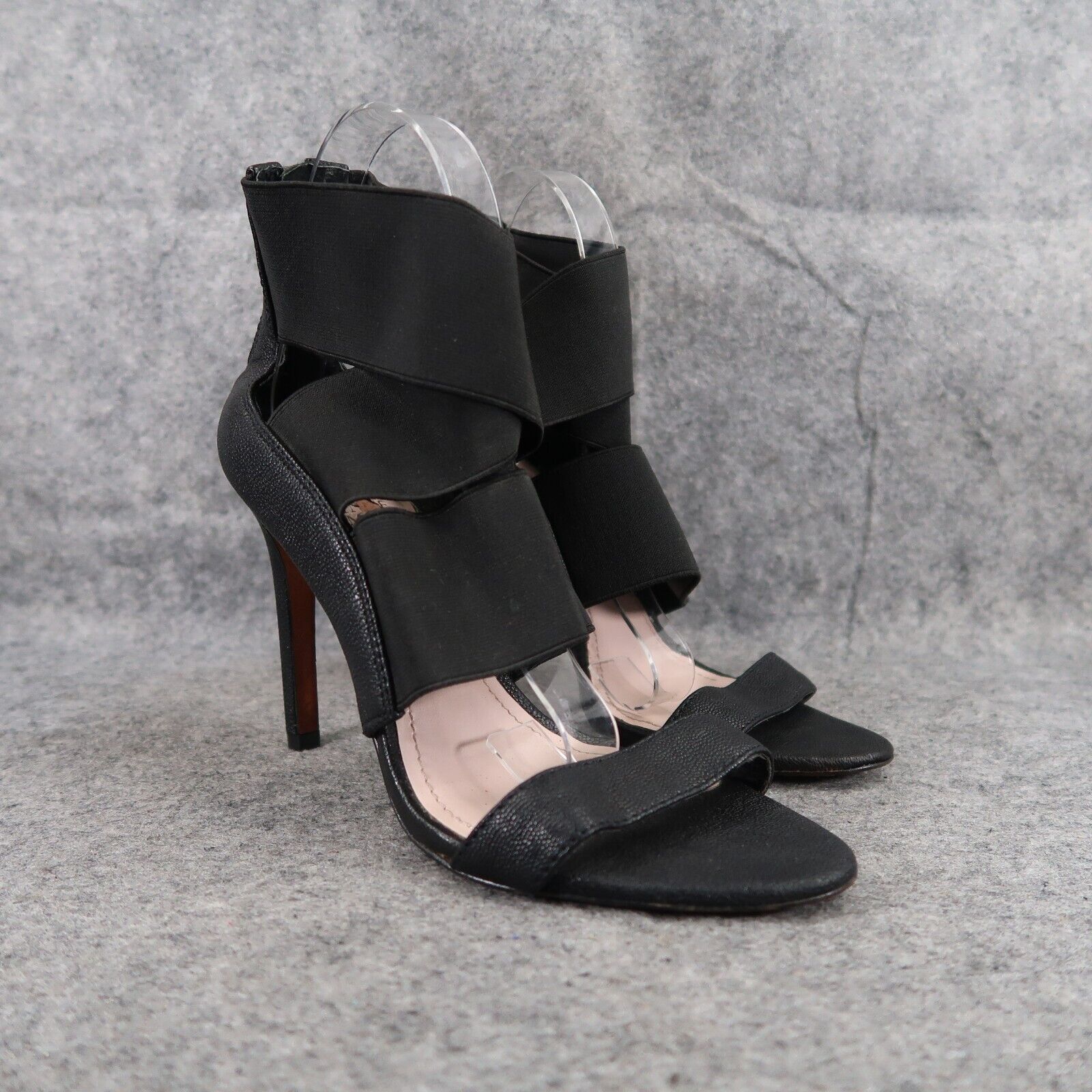 Vince Camuto Shoes Womens 8 Pump Stiletto Heel Zip Open Toe Black Straps Ondetti