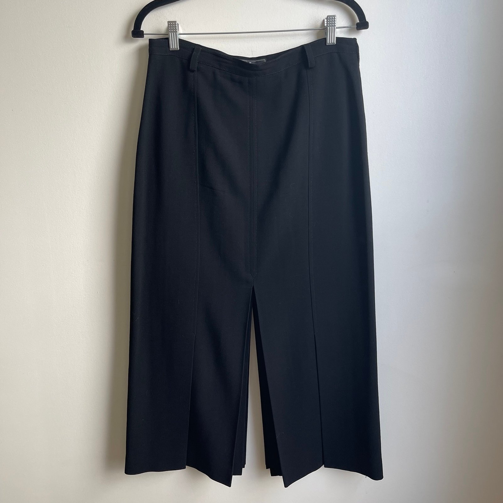 Vintage 90s Les Copains Black Wool Midi Skirt Avant Garde Slit Italy Size 46 30