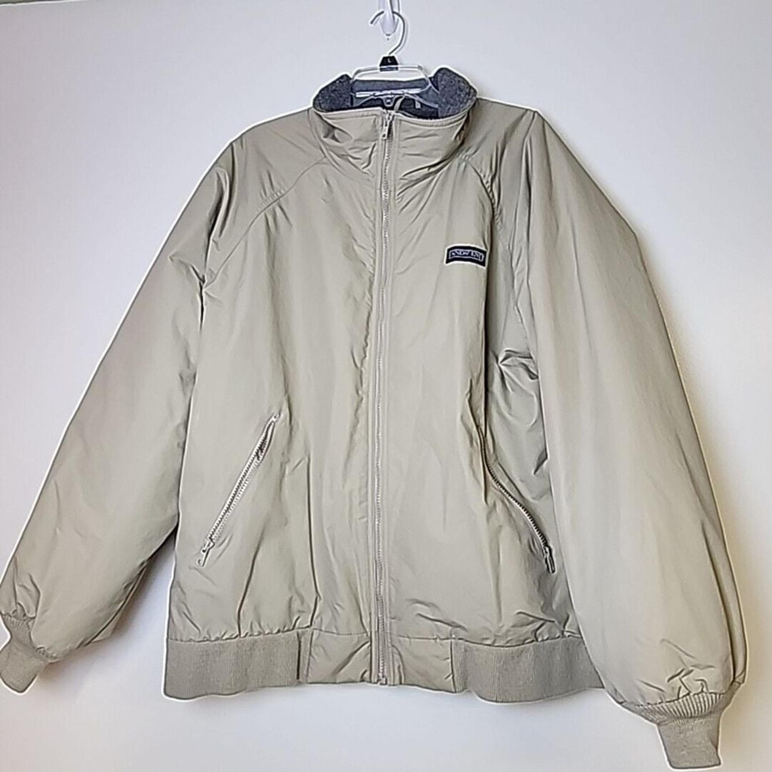 Land's End Polartec Jacket Men's XXL 50-52 Beige Gray Fleece Lined Zip Pockets