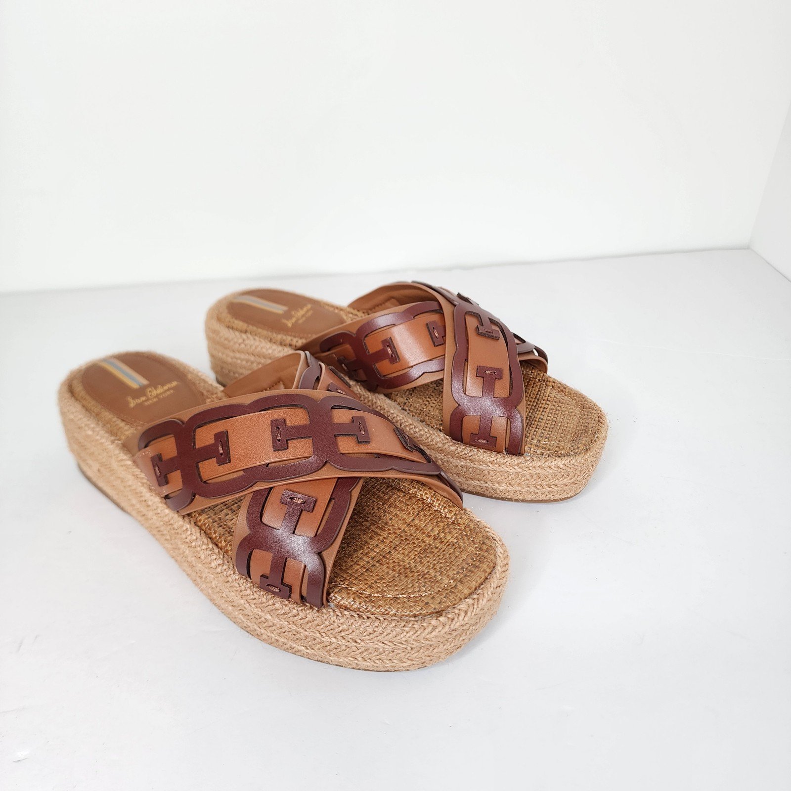 Sam Edelman pria Espadrille platform Brown leather slide size 9