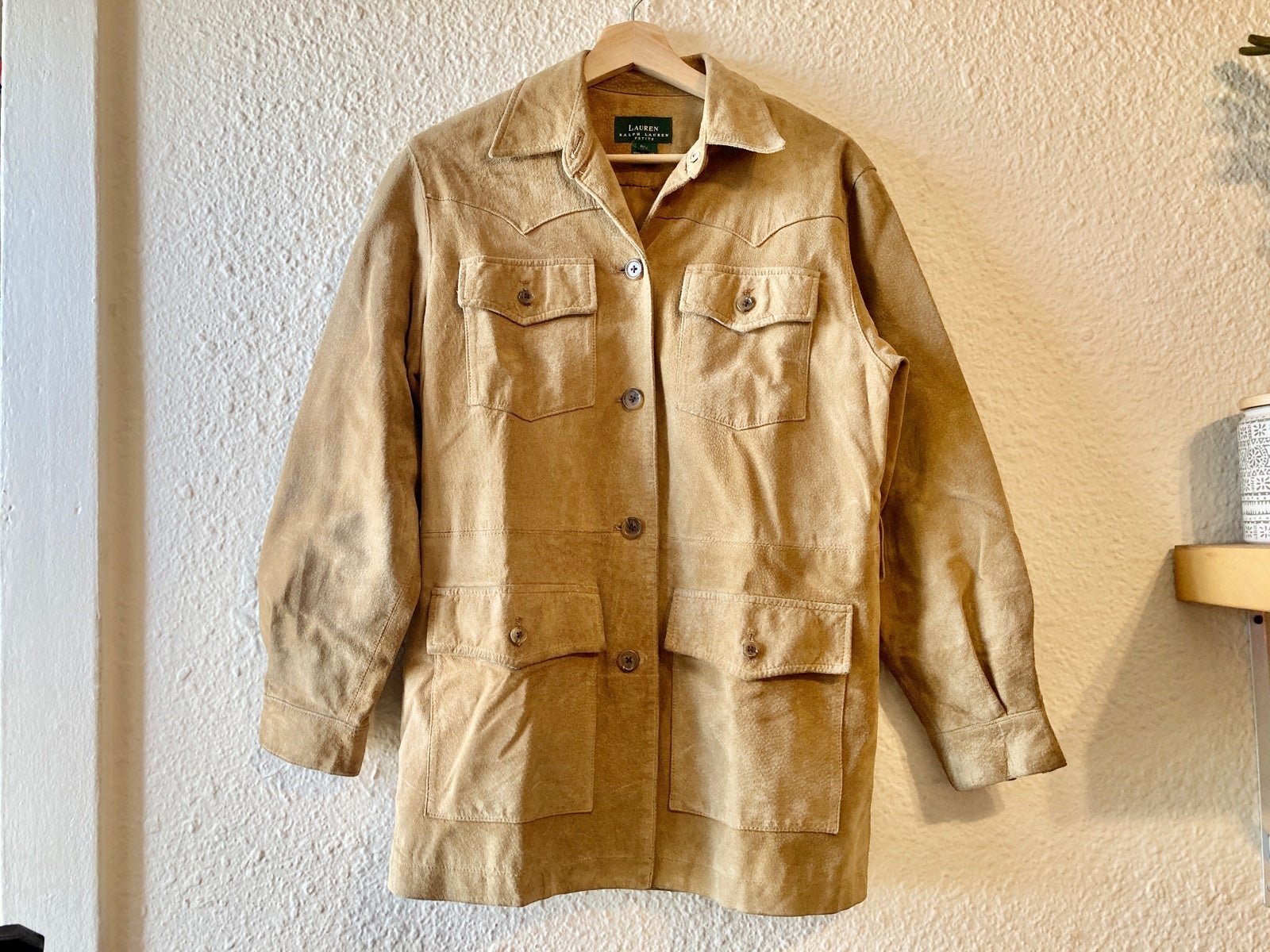Vintage Ralph Lauren Leather Suede Beige / Tan Coat - Womens S