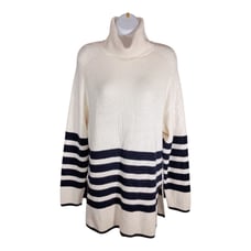 COS Turtleneck Sweater Long Sleeve Wool Cotton Knit White Blue Women's Small