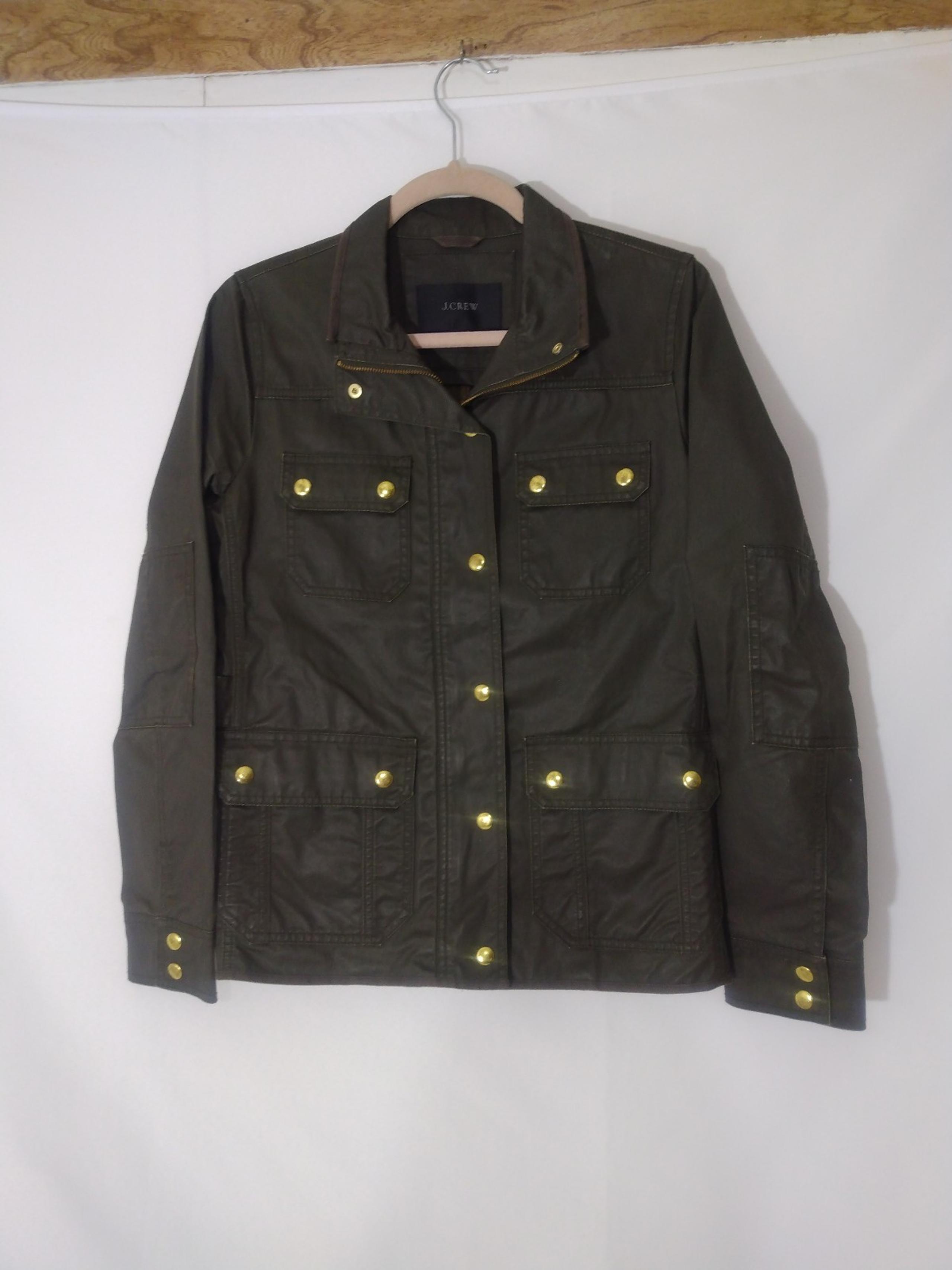 Womens J Crew Army Green Downtown Waxed Military Style Field Jacket Sz Small
