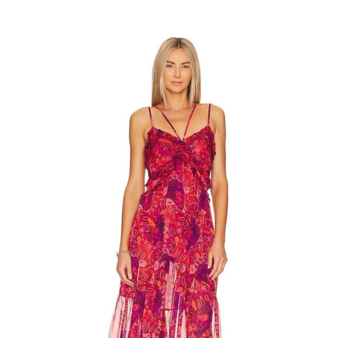 MISA LOS ANGELES Adrienne Midi Dress in Abstract Butterfly - XS Brand New