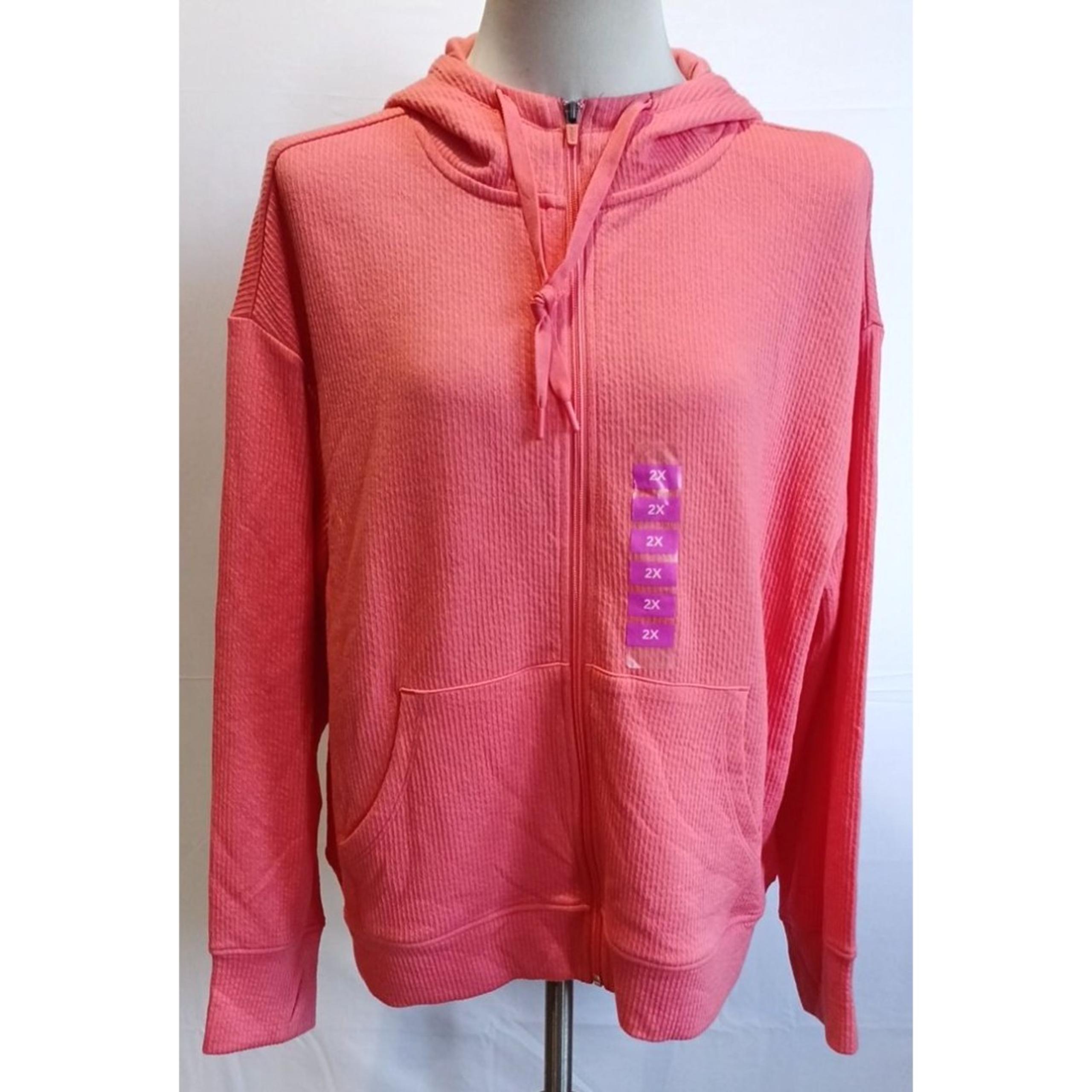 RBX Womens Salmon Zip Up Ribbed Hoodie with Drawstring 2X NWT