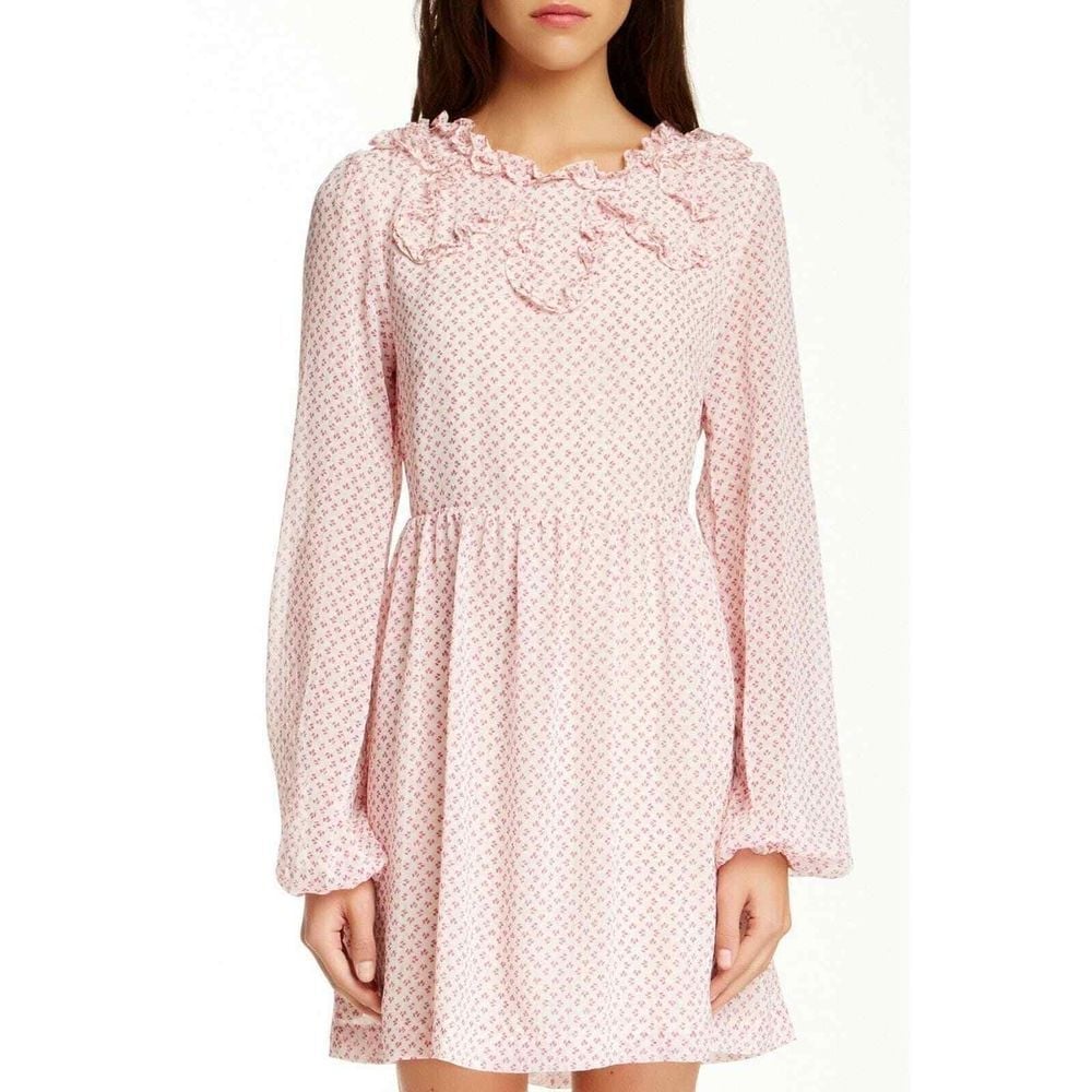Free People Dress Bohemian Pink Ruffle Fairy Cottage Sz 4 Whimsical Chiffon NWT
