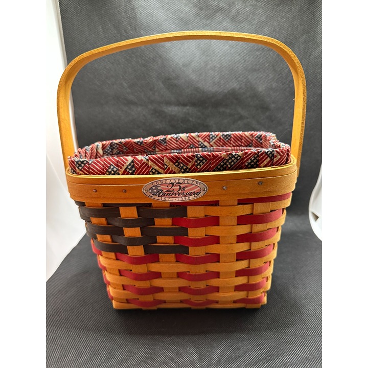 Longaberger 1998 25th Anniversary Basket Cloth Lining And Plastic Insert