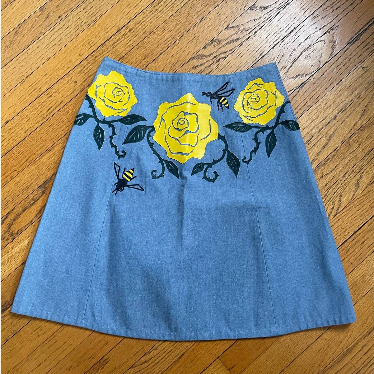 Fancy Pony Land by Lorna Leedy Western Flower & Bee Denim A-Line Skirt - Medium