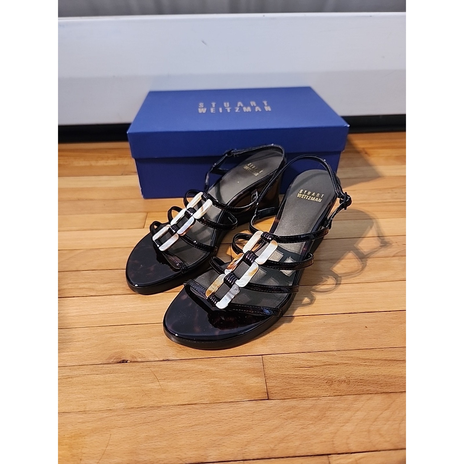 Stuart Weitzman Brown Strappy Wedge Sandals Sz 7.5 Mariner Tartuga Marbeled