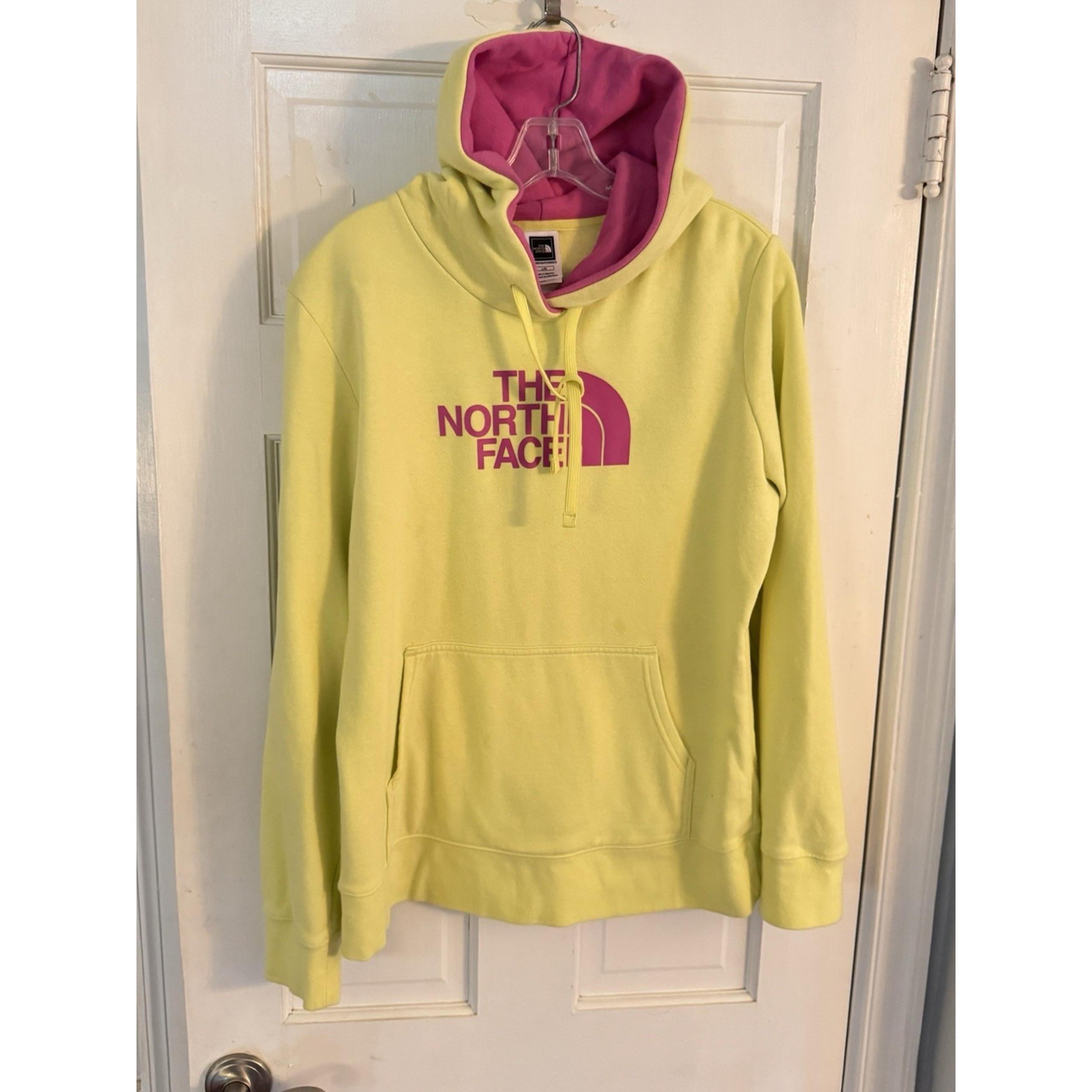 Womens Sz L The North Face Hoodie Full Zip Yellow w/Fuschia Casual Pockets