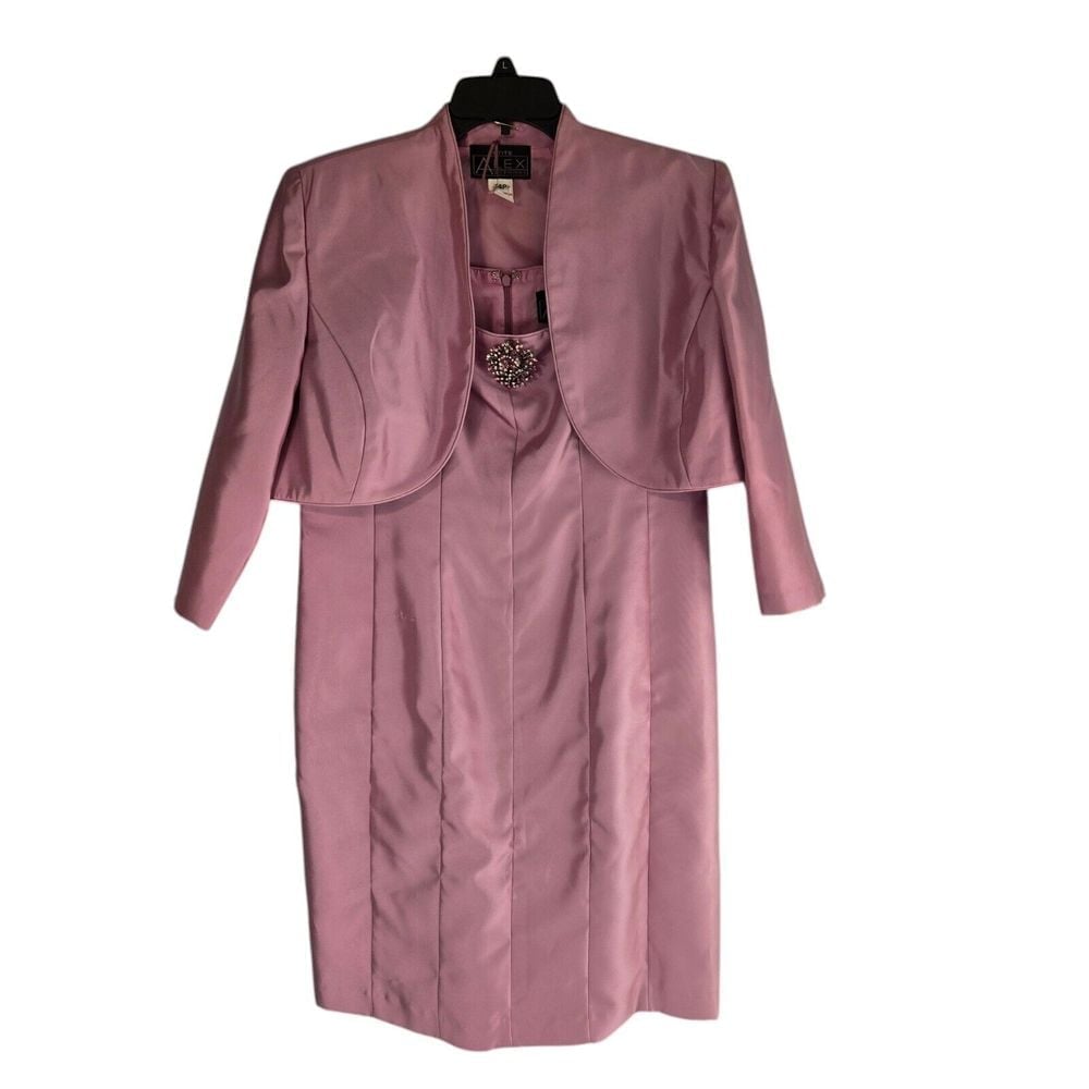 Alex Evening 14768 Womens 14P Purple Crop Jacket Jeweled Midi 2 Piece Dress Set