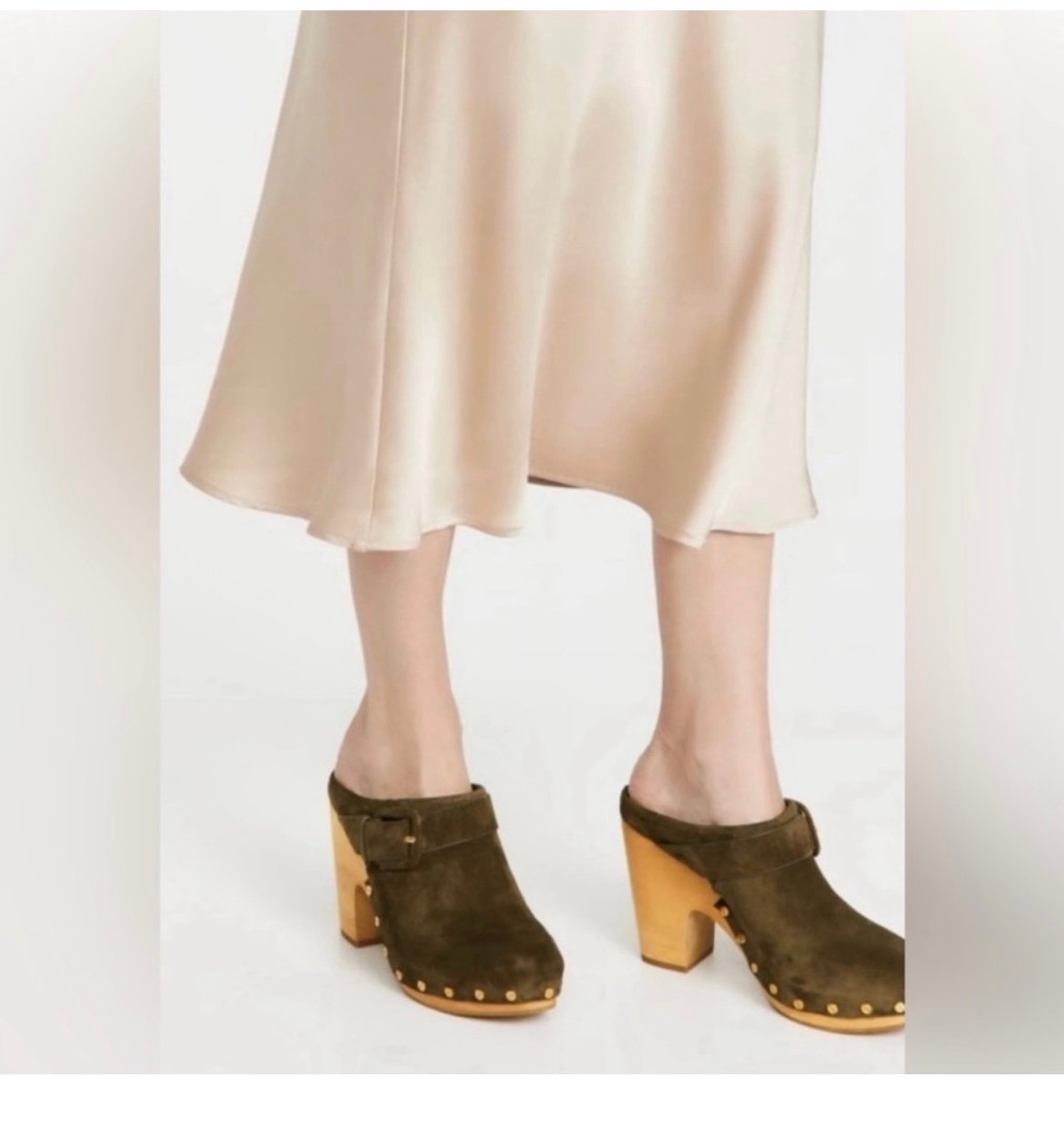Veronica Beard Dacey green Suede Studded Clog Heels Women’s Size 8M