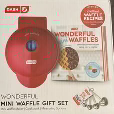 Dash Wonderful Mini Waffle Gift Set Red, Cook Book, And Measuring Spoons.