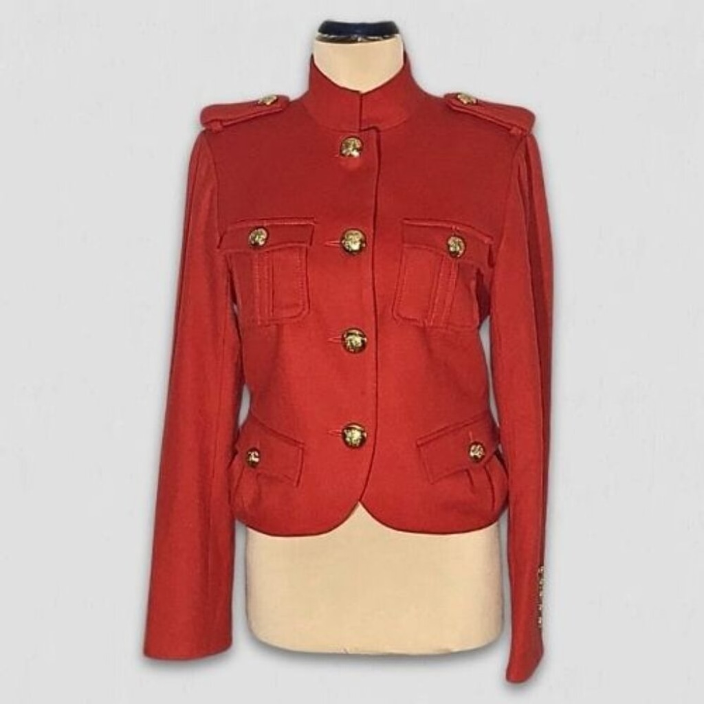 Tevrow + Chase Military-Style Jacket Wool Cashmere Silk Blend Fully Lined Red 8