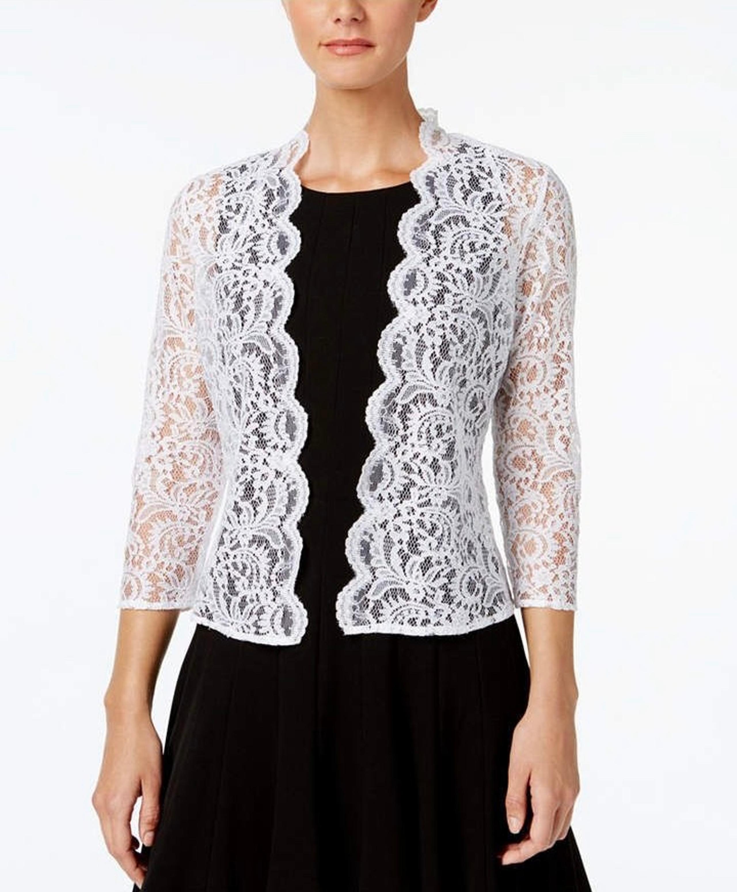 NWT Women's Calvin Klein White 3/4 Sleeve Sheer Lace Shrug Size Small