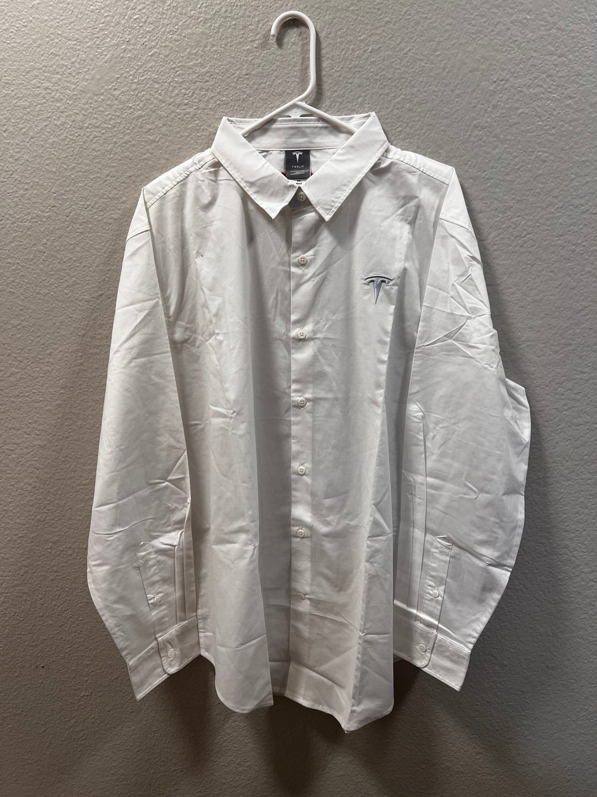 Tesla Official White Men's Button Up Shirt Sz 2XL Silver Logo