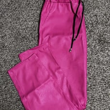 Women’s Leather Stretch Pants Pink Bright Color Straight Leg Size M