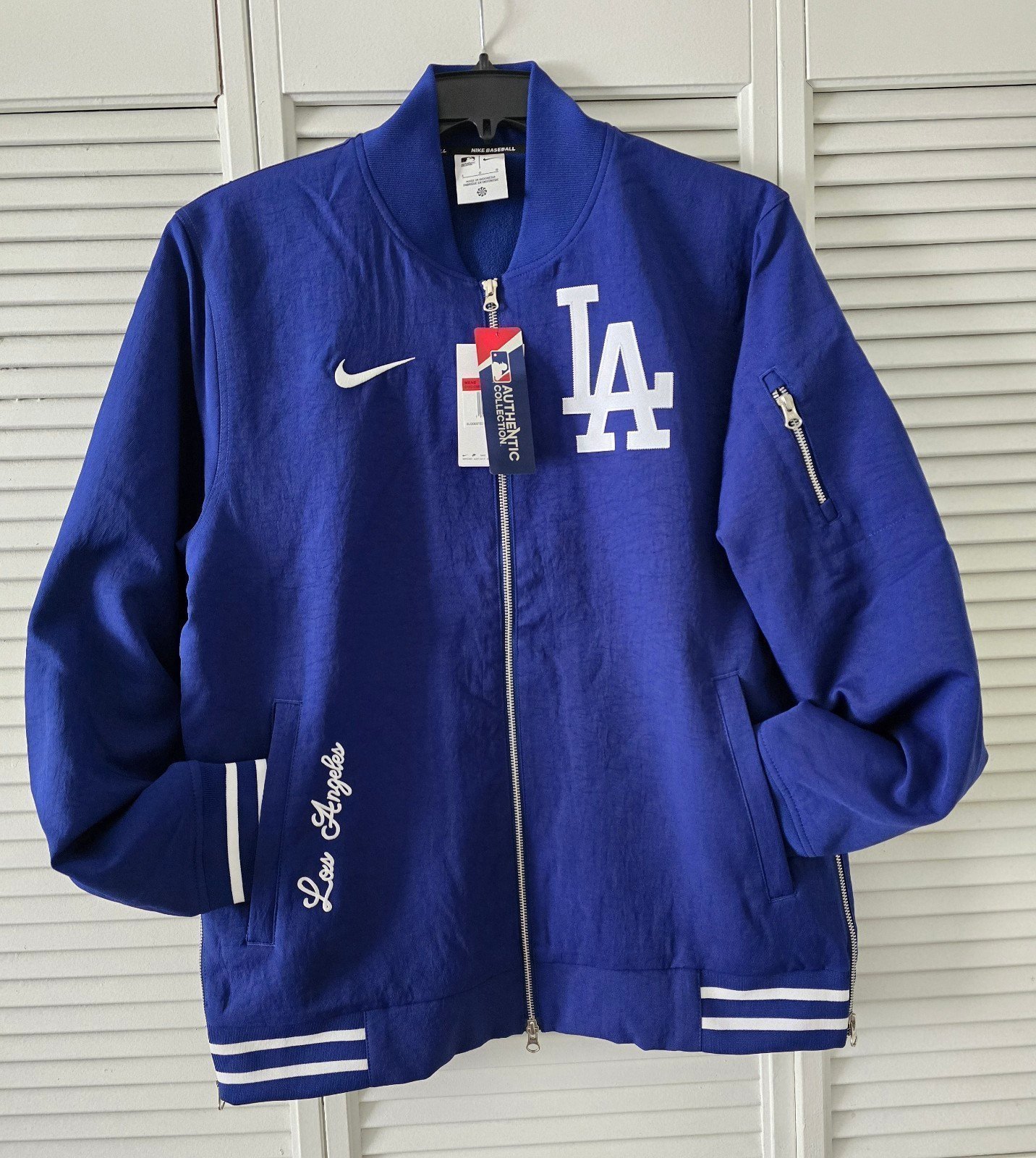 NEW ! Los Angeles Dodgers Nike Collection Full-Zip Bomber Jacket Blue Size Large