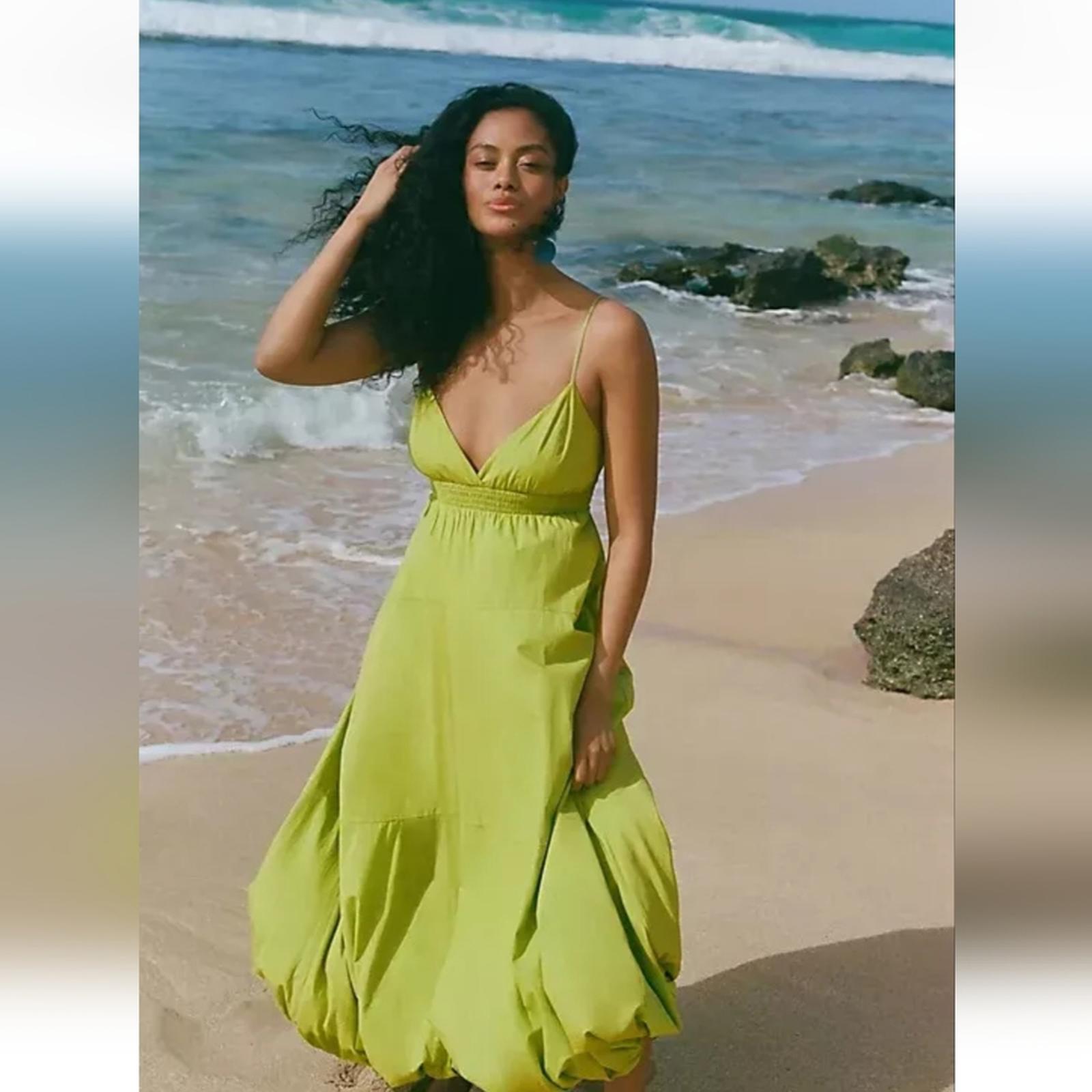Anthropologie V-Neck Tiered Bubble-Hem Maxi Dress Lime Green Medium Sundress