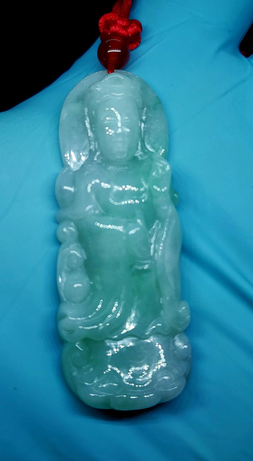 Burmese icy type A jadeite jade pendant.