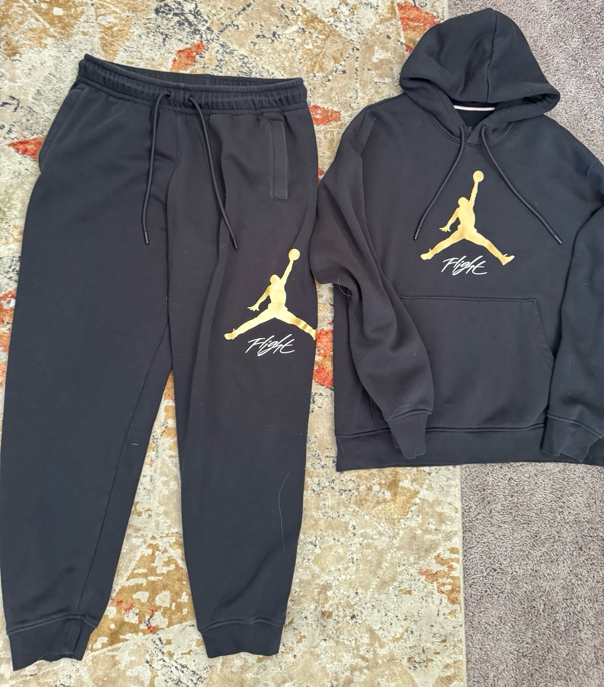 Black and gold Jordan flight jogger set