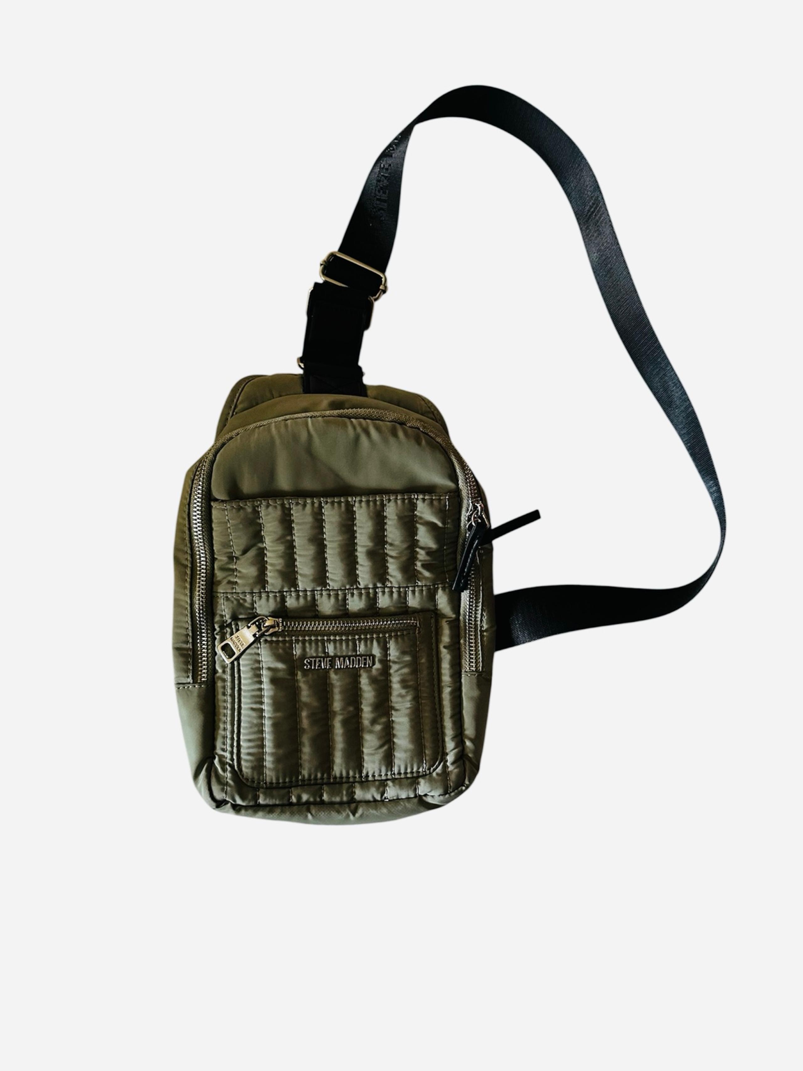 women's steve madden military green crossbody bag black strap with zipper