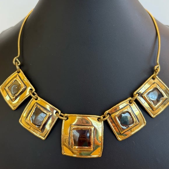 Brutalist Modern Bohemian South African handmade mixed metal necklace