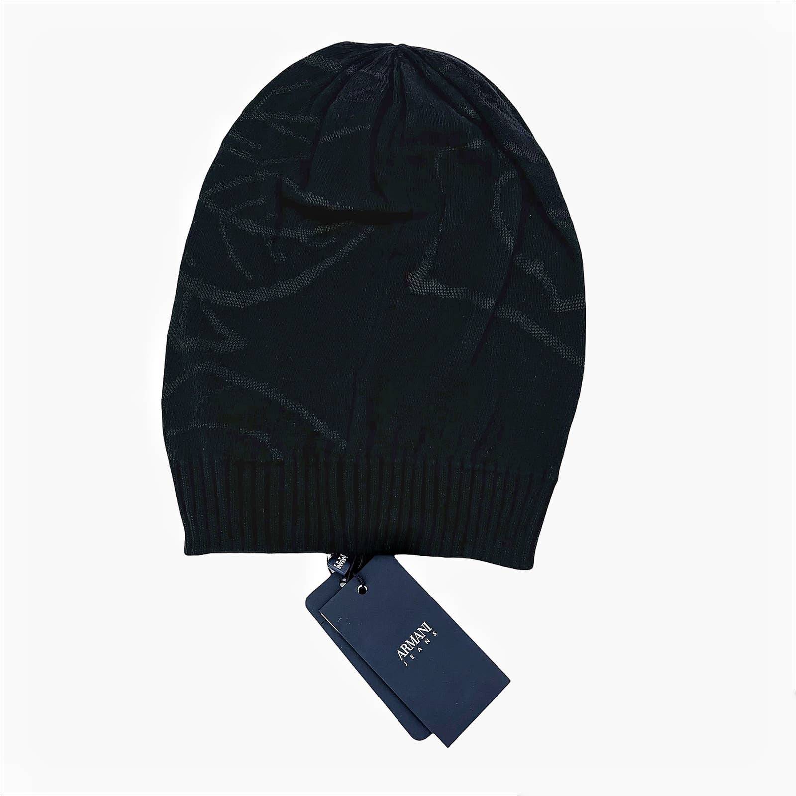 Armani Jeans Beanie Black Knit Jacquard Floral Italy Women's Sz M NWT 100