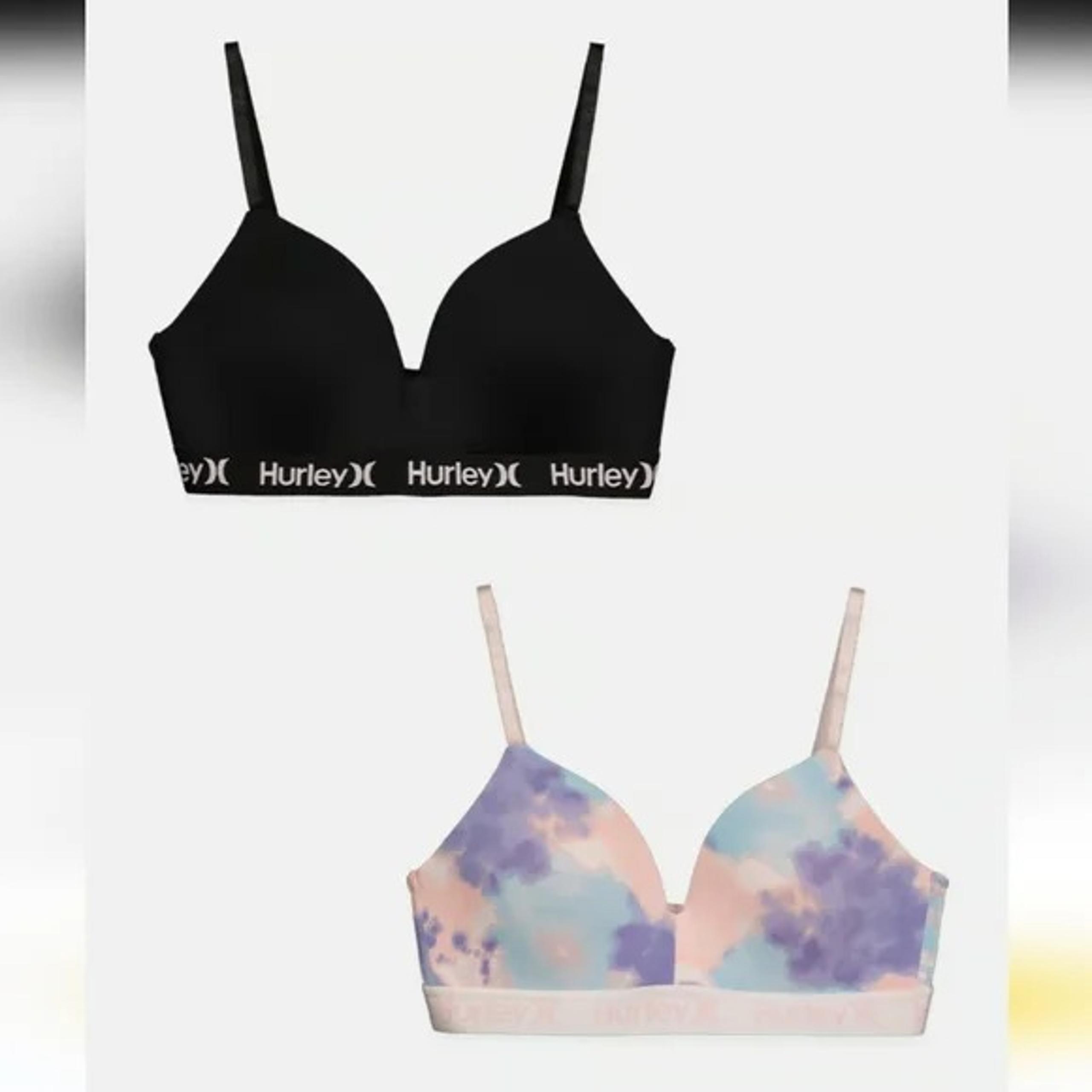 Hurley Women 2 Piece Tie Dye Lightly Padded Comfort Bra, Pink and Black