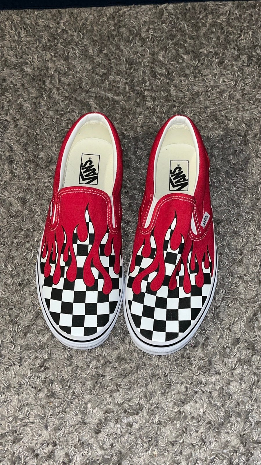 Vans Men’s Classic Slip On Checkered Flames Racing Red Men’s 10
