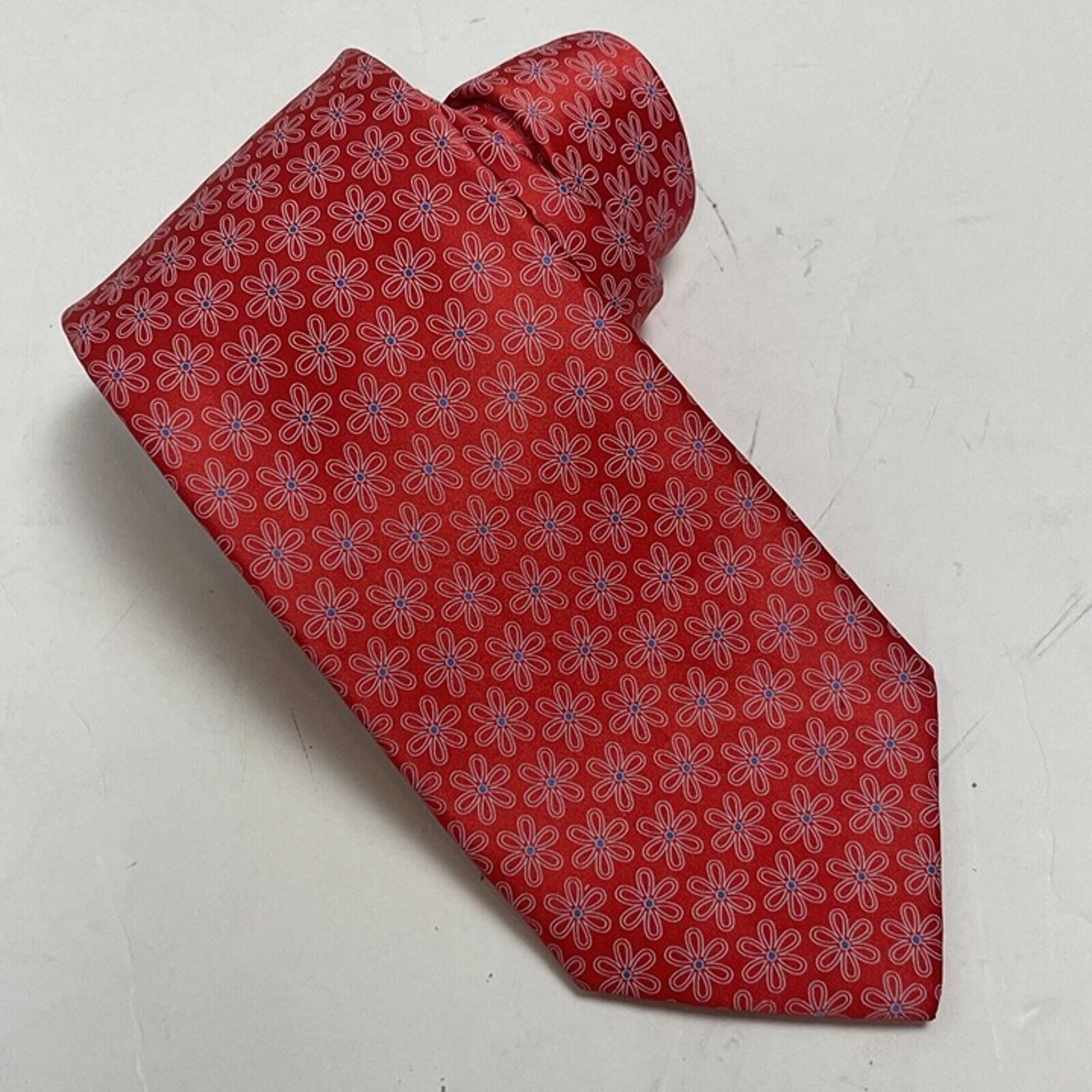 Barneys New York Silk Italy Necktie Red Blue White Floral 3.25"