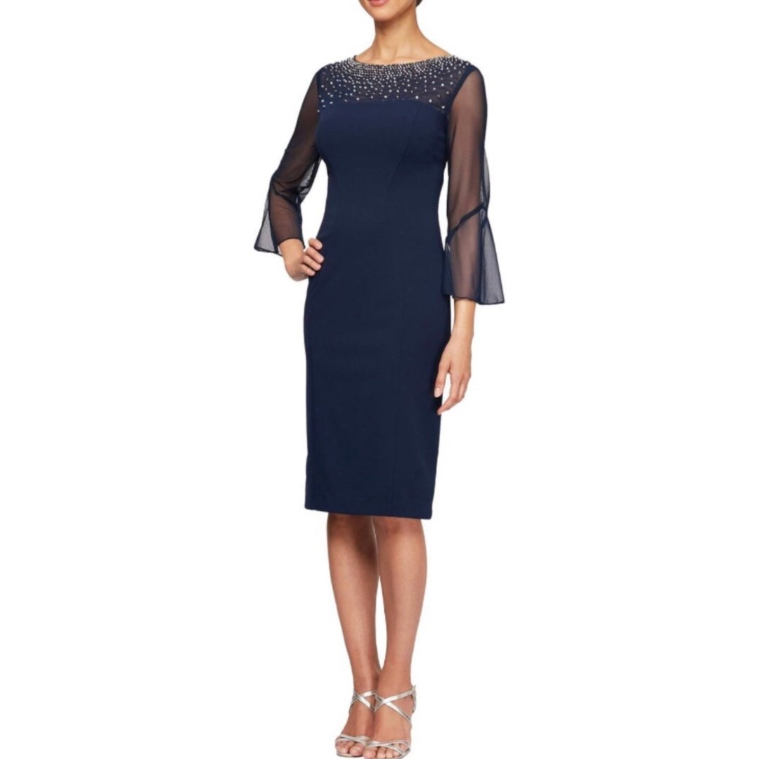 NWT Alex Evenings Short Shift Dress with Embellished Illusion Detail Sz 16