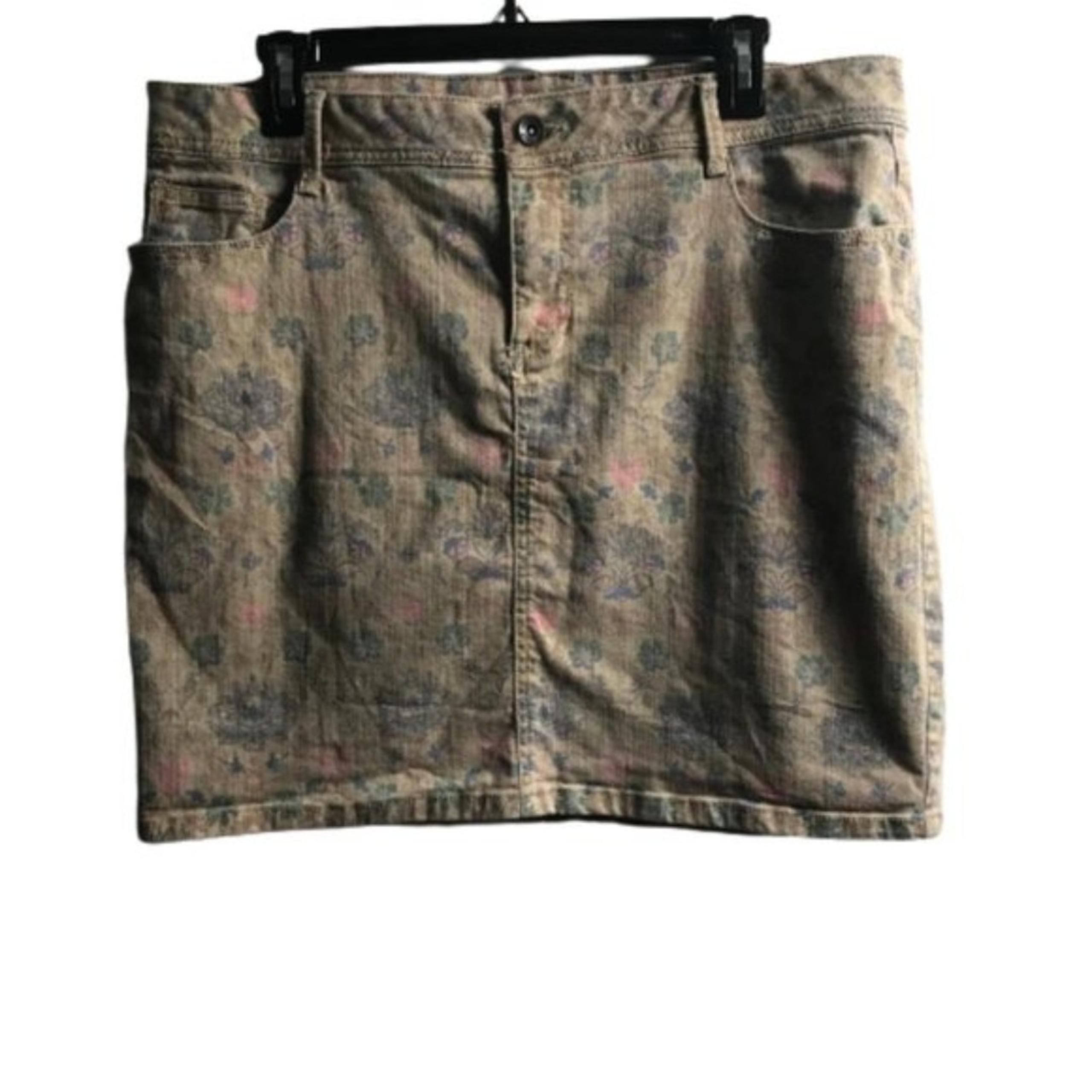 Sonoma Women's A-Line Skirt Brown Size 16 Floral Denim Mini Skirt