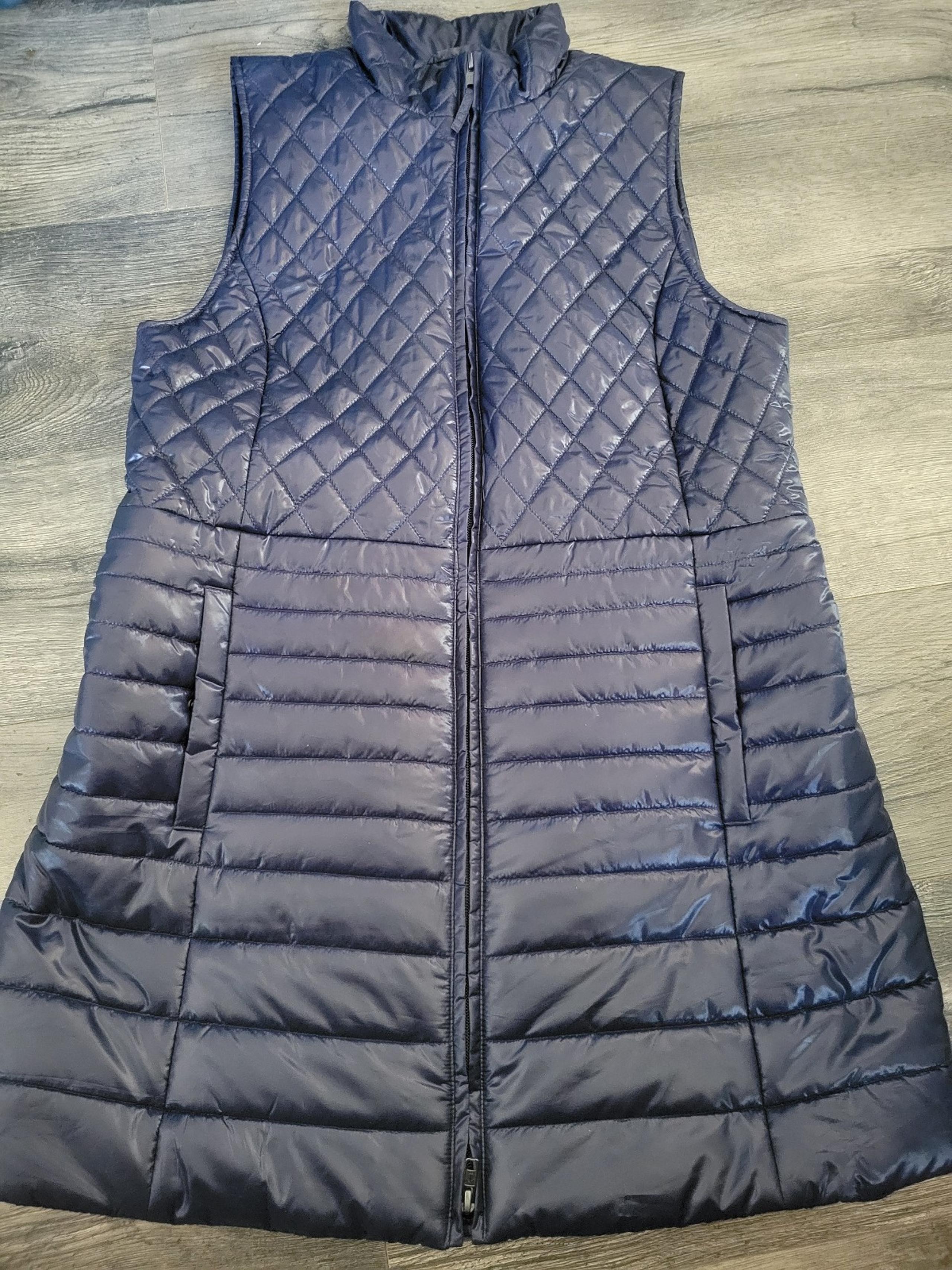 Talbots Womens Dark Blue Quilted Long Puffer Vest Primaloft Insulated Size M