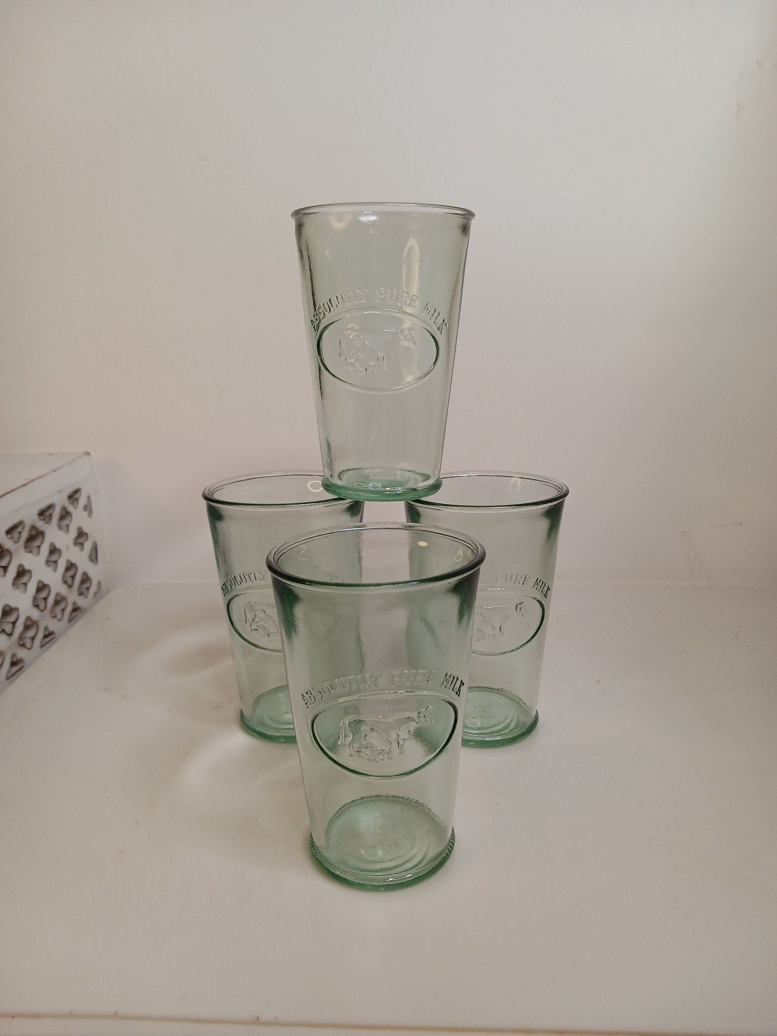 Made in Spain vintage Green Glass with cow profile man milking absolutely pure