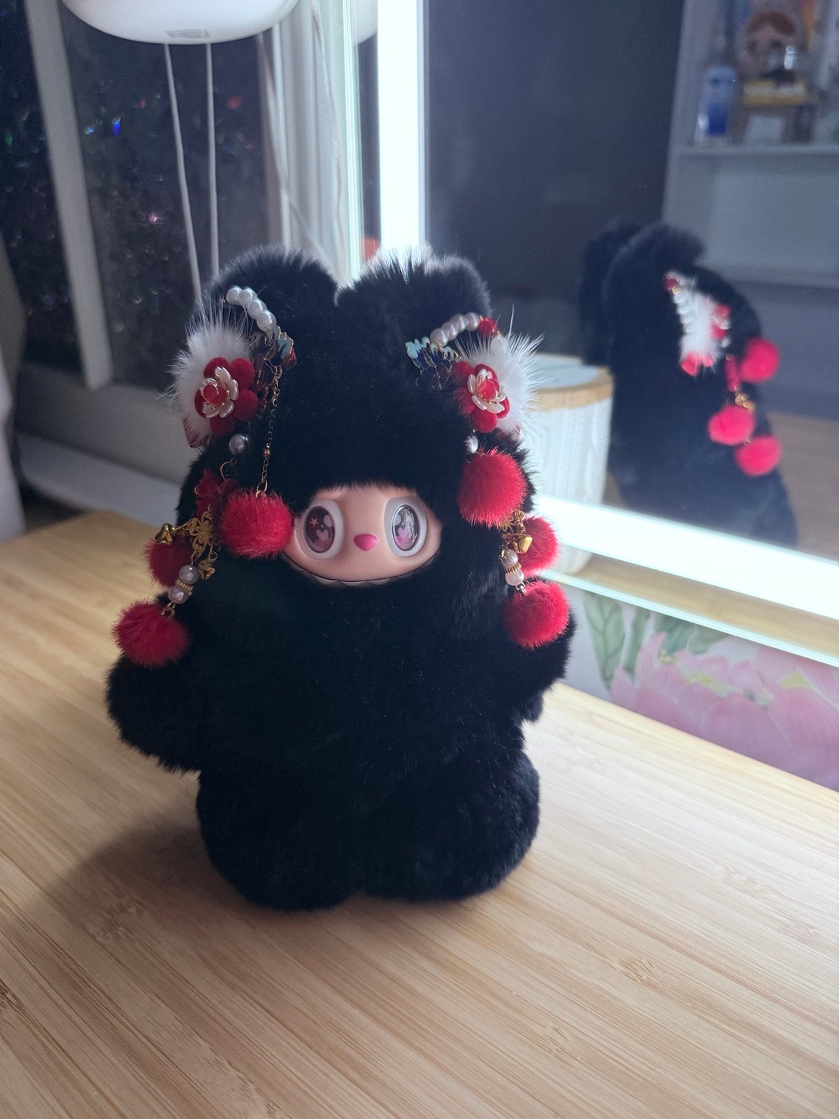 Custom Super Soft and Fluffy Black with Removable Hair Clips - Handmade