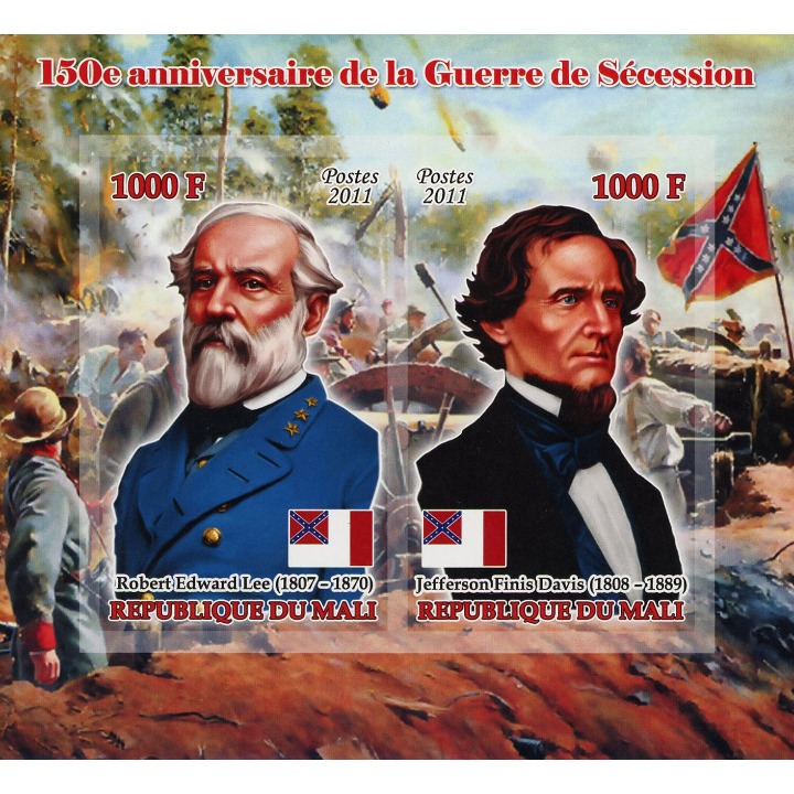 American Civil War USA Lee Davis Imperforated Sov. Sheet of 2 Stamps MNH