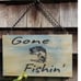 double sided Gone Fishing Hunting handmade carved stained hanging sign