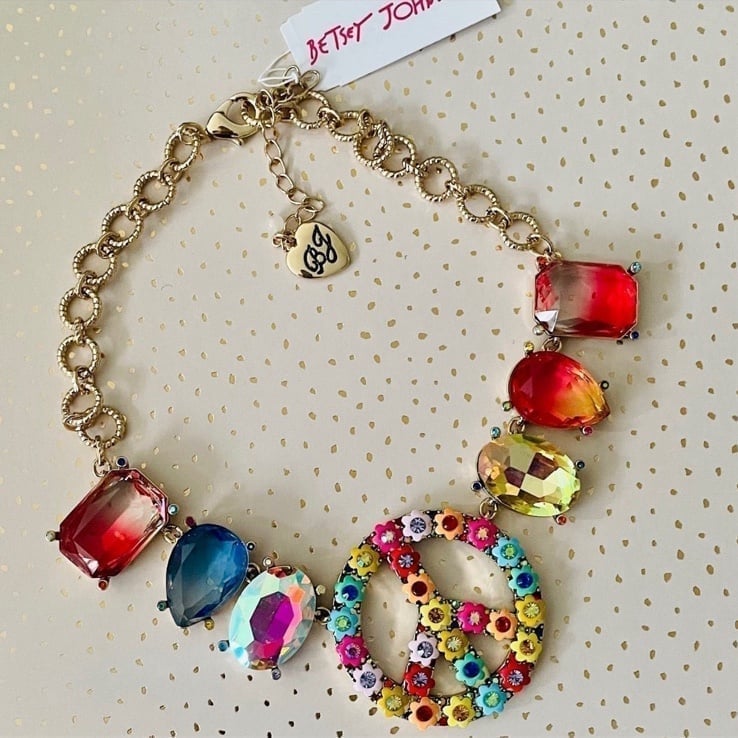 Betsey Johnson Peace Love Rhinestone Necklace