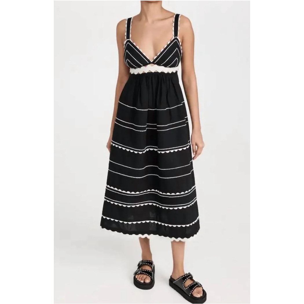NWT SEA NY Black Ryleigh Ric Rac Sleeveless Dress V-Neck Midi Cotton Size 4